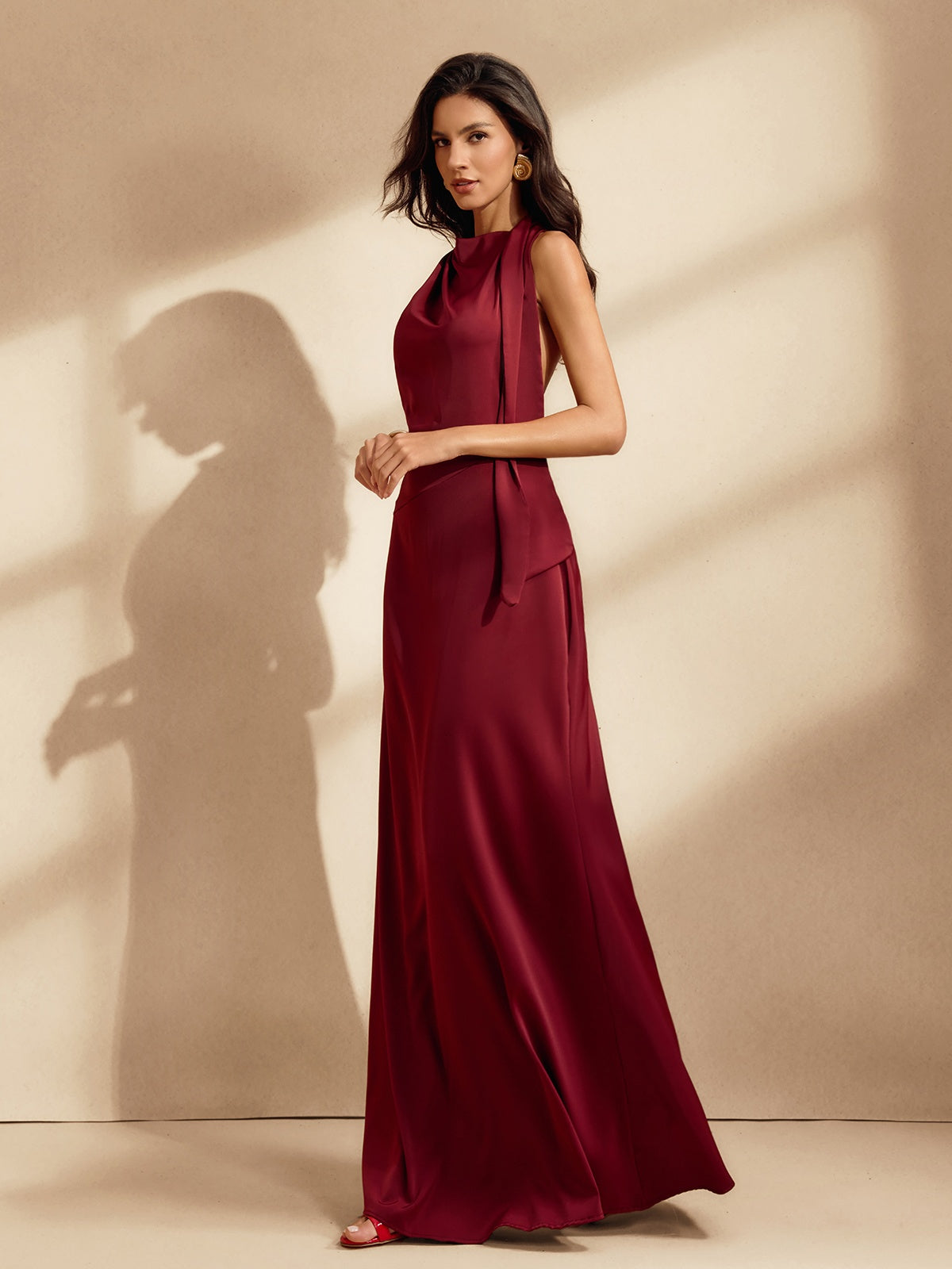 Nauricia Backless Satin Maxi Dress