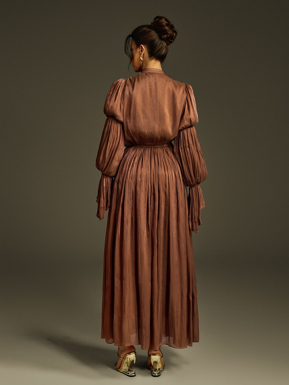 Nereus V Neck Ruffle Maxi Dress In Coffee