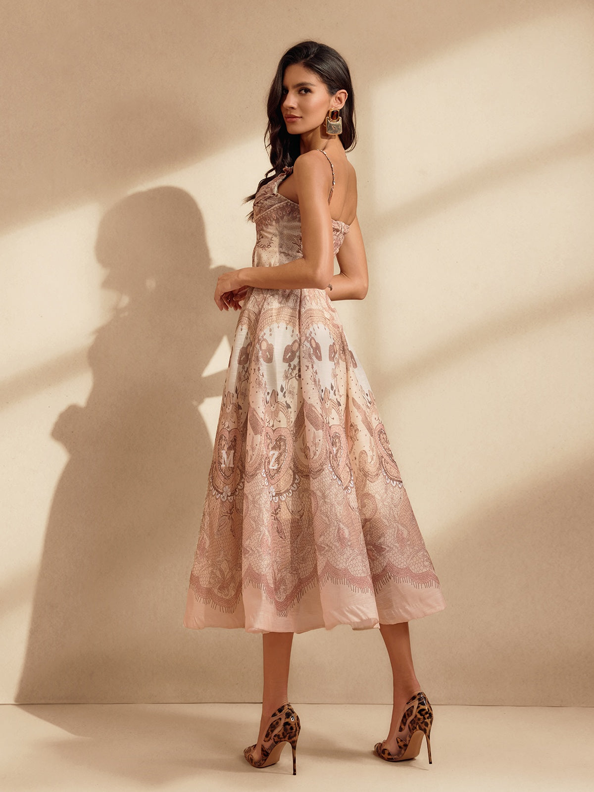 Nerys Spaghetti Printed Midi Dress