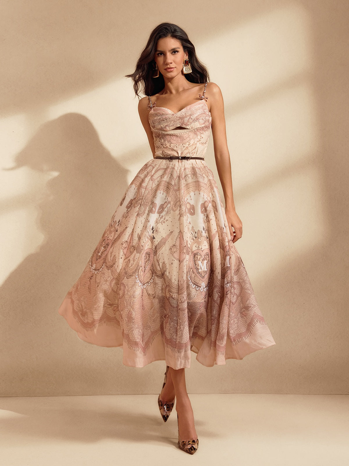 Nerys Spaghetti Printed Midi Dress