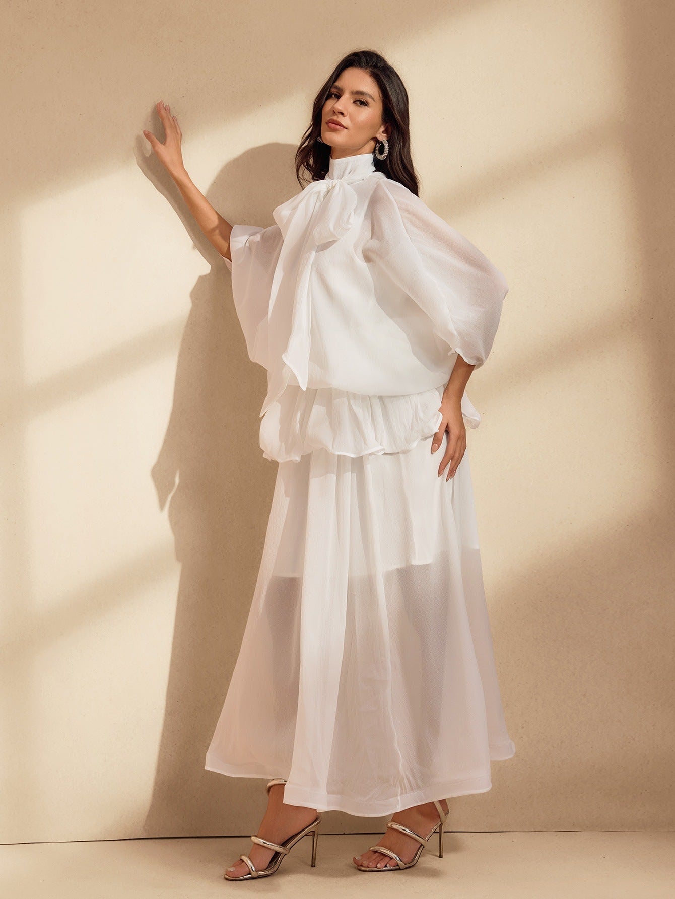 Niesha Ruffle Bow Mesh Maxi Dress