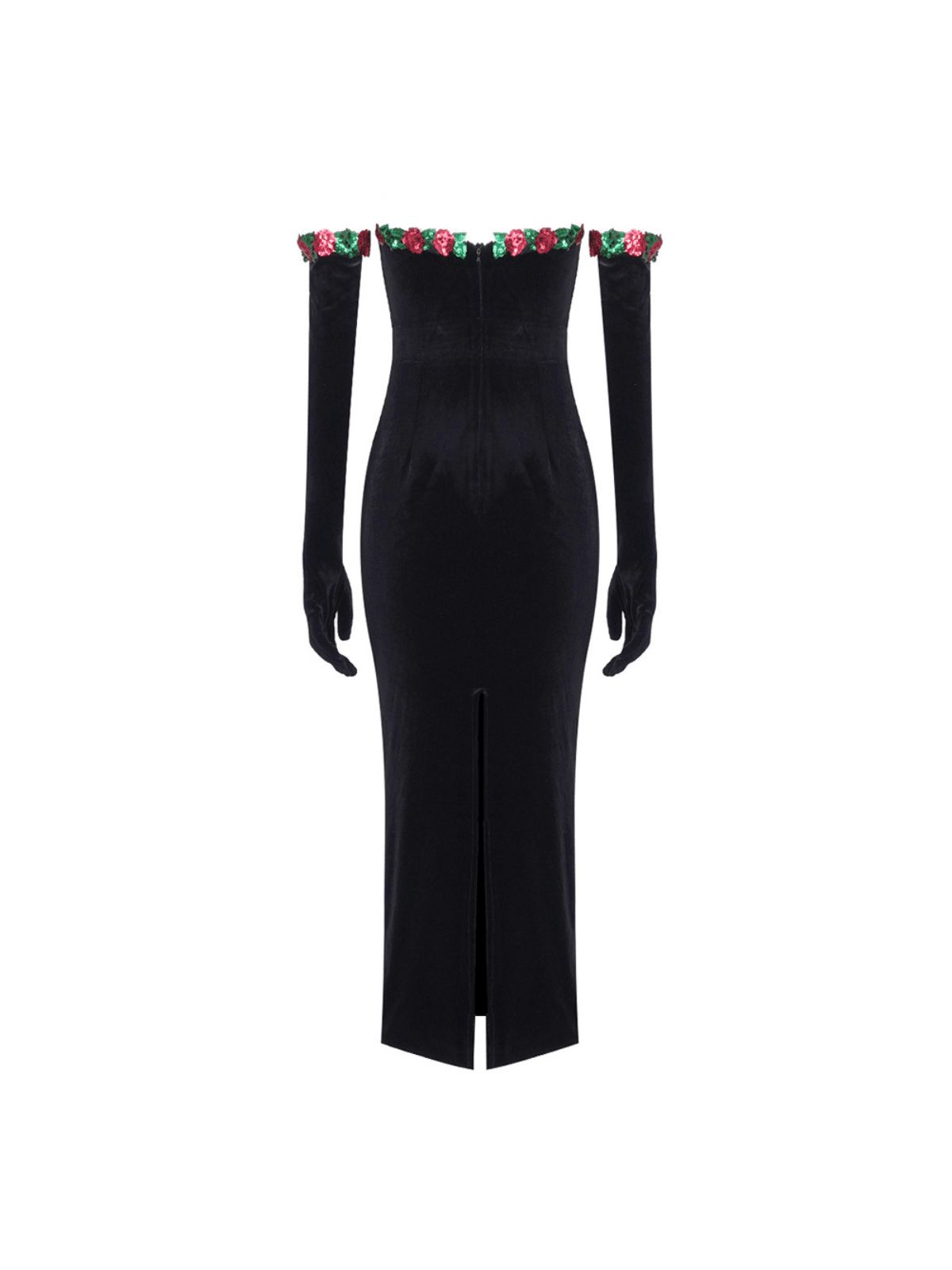 Nilo Flower Sequin Velvet Dress With Gloves