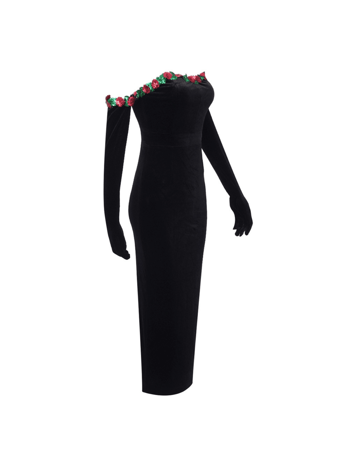 Nilo Flower Sequin Velvet Dress With Gloves