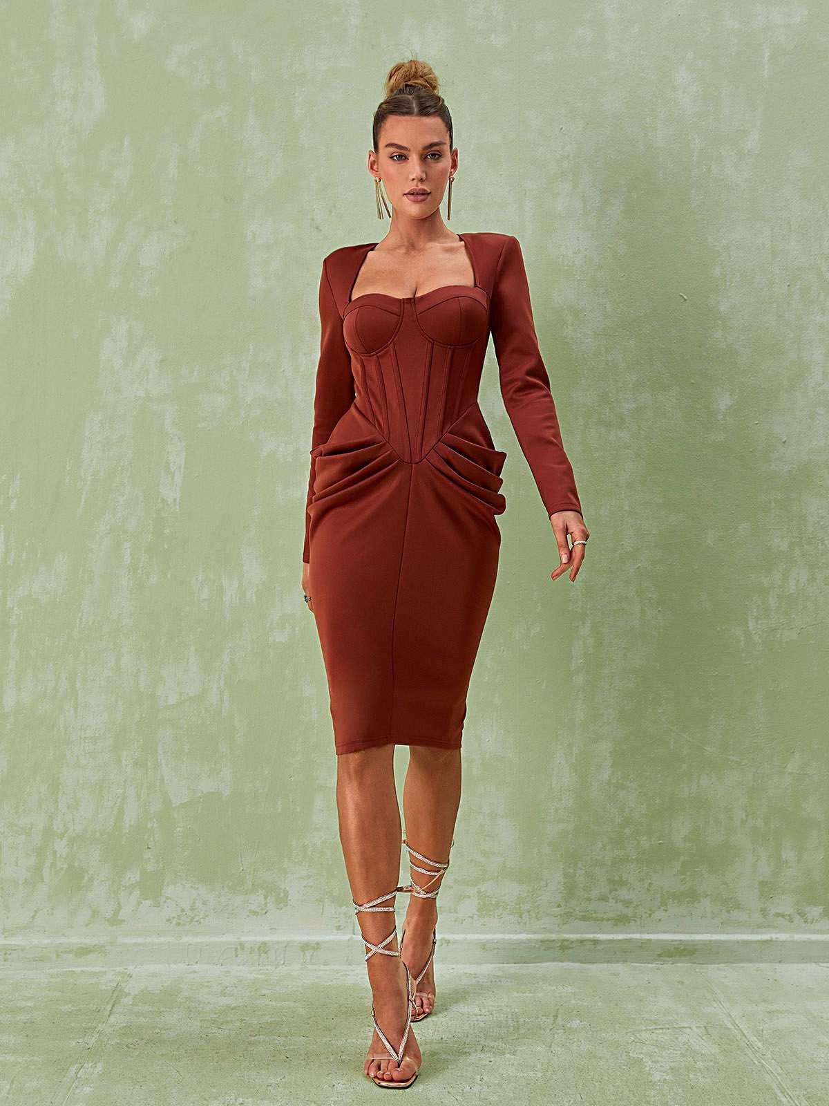 Noelani Long Sleeve Corset Midi Dress