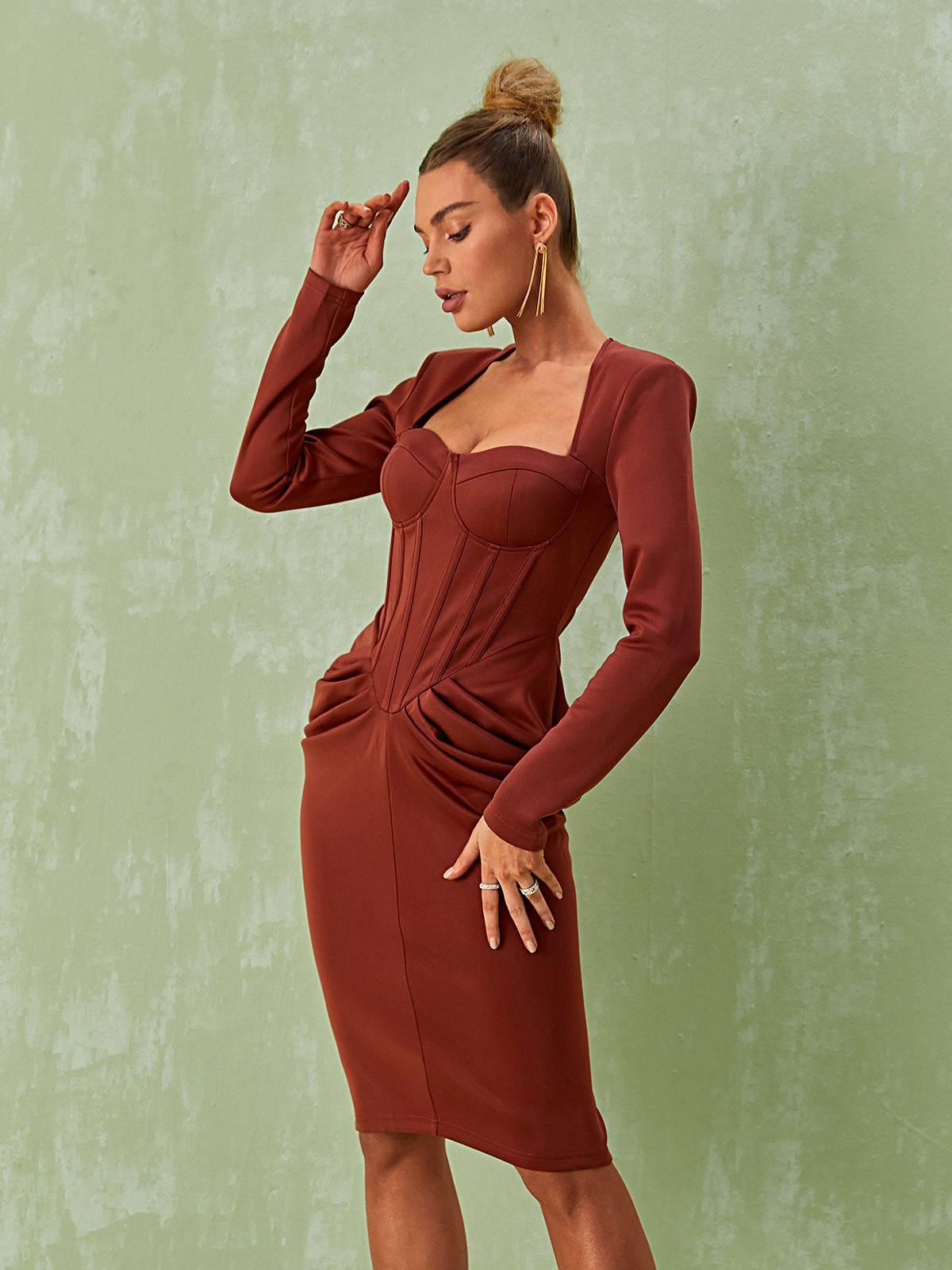 Noelani Long Sleeve Corset Midi Dress