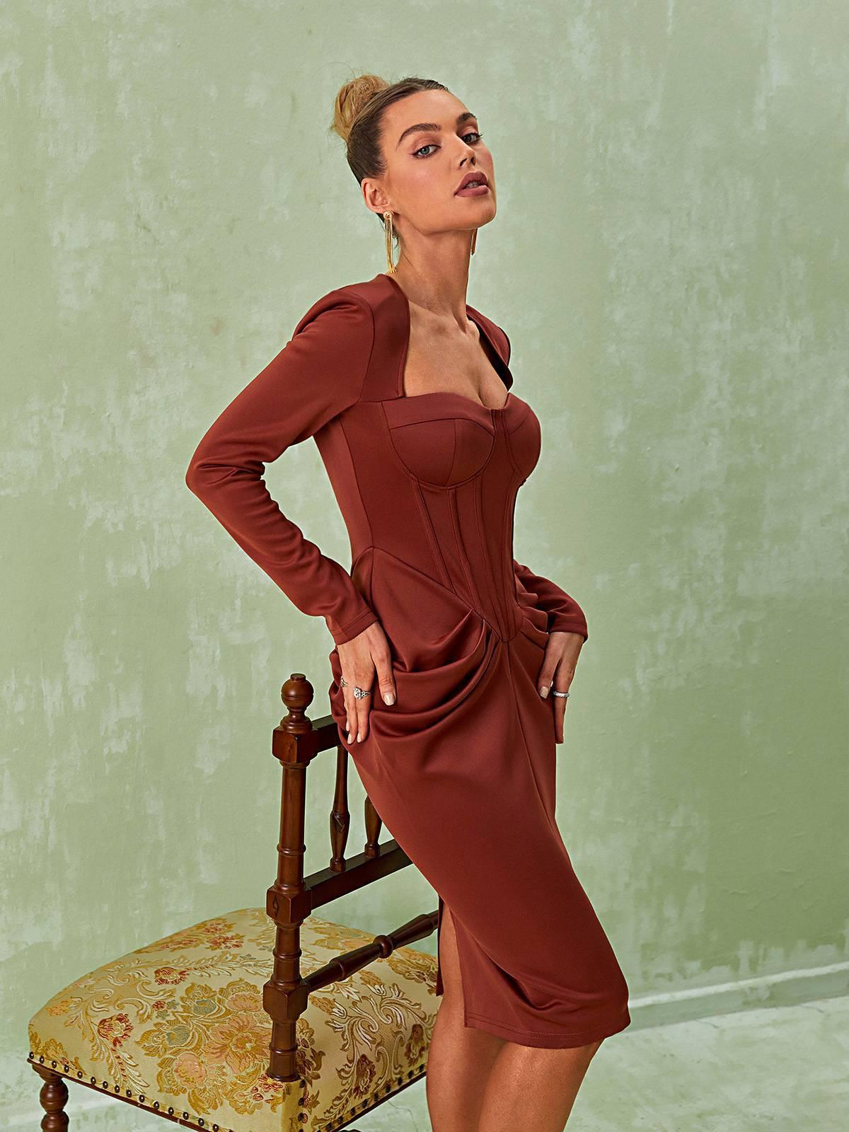 Noelani Long Sleeve Corset Midi Dress