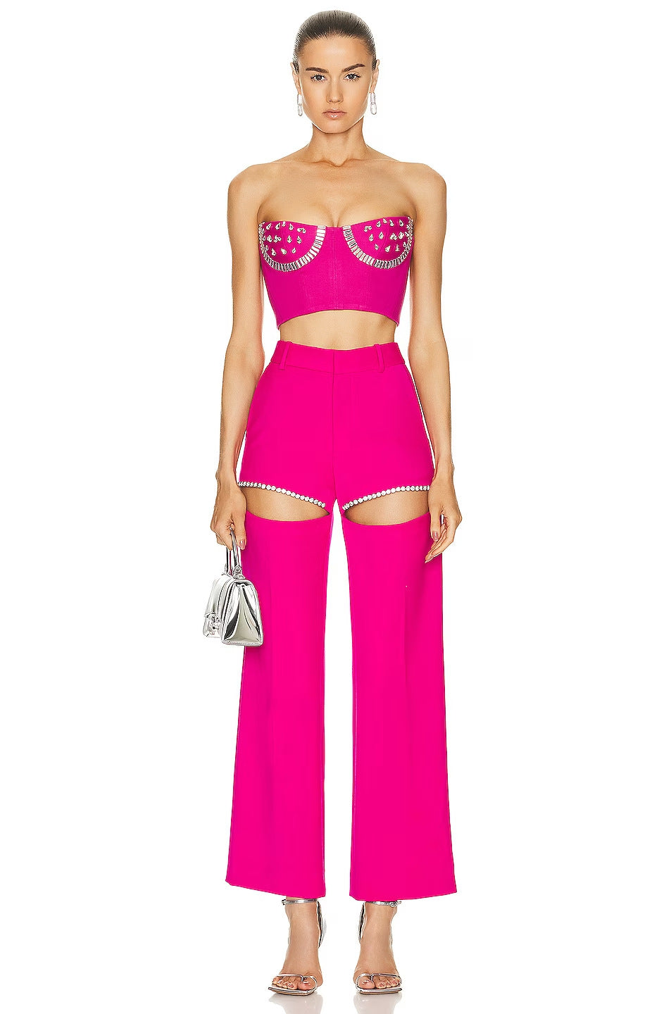 Rhinestone Short Tube Top Cropped Pant Set