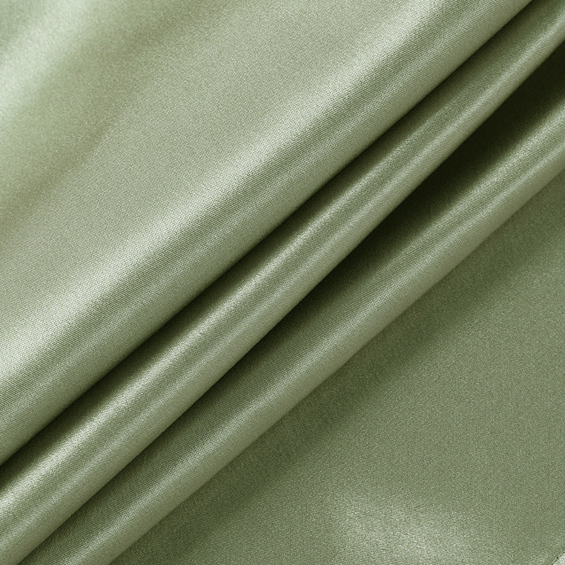Satin V-neck Side Gathered Dress-Green