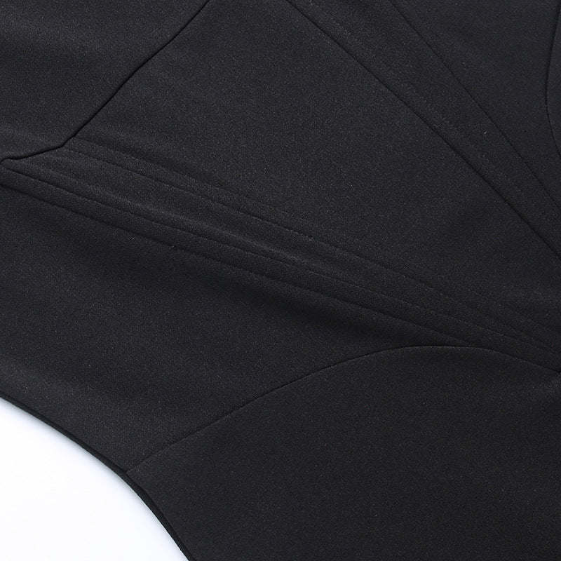 FUR BLACK STRAPLESS CORSET DRESS