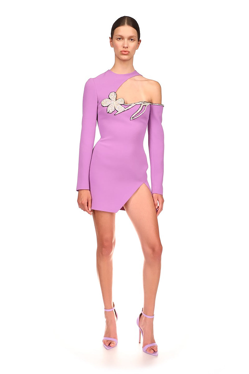 One-shoulder Round Neck Rhinestone Dress