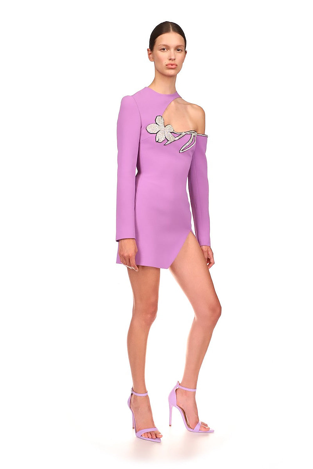One-shoulder Round Neck Rhinestone Dress