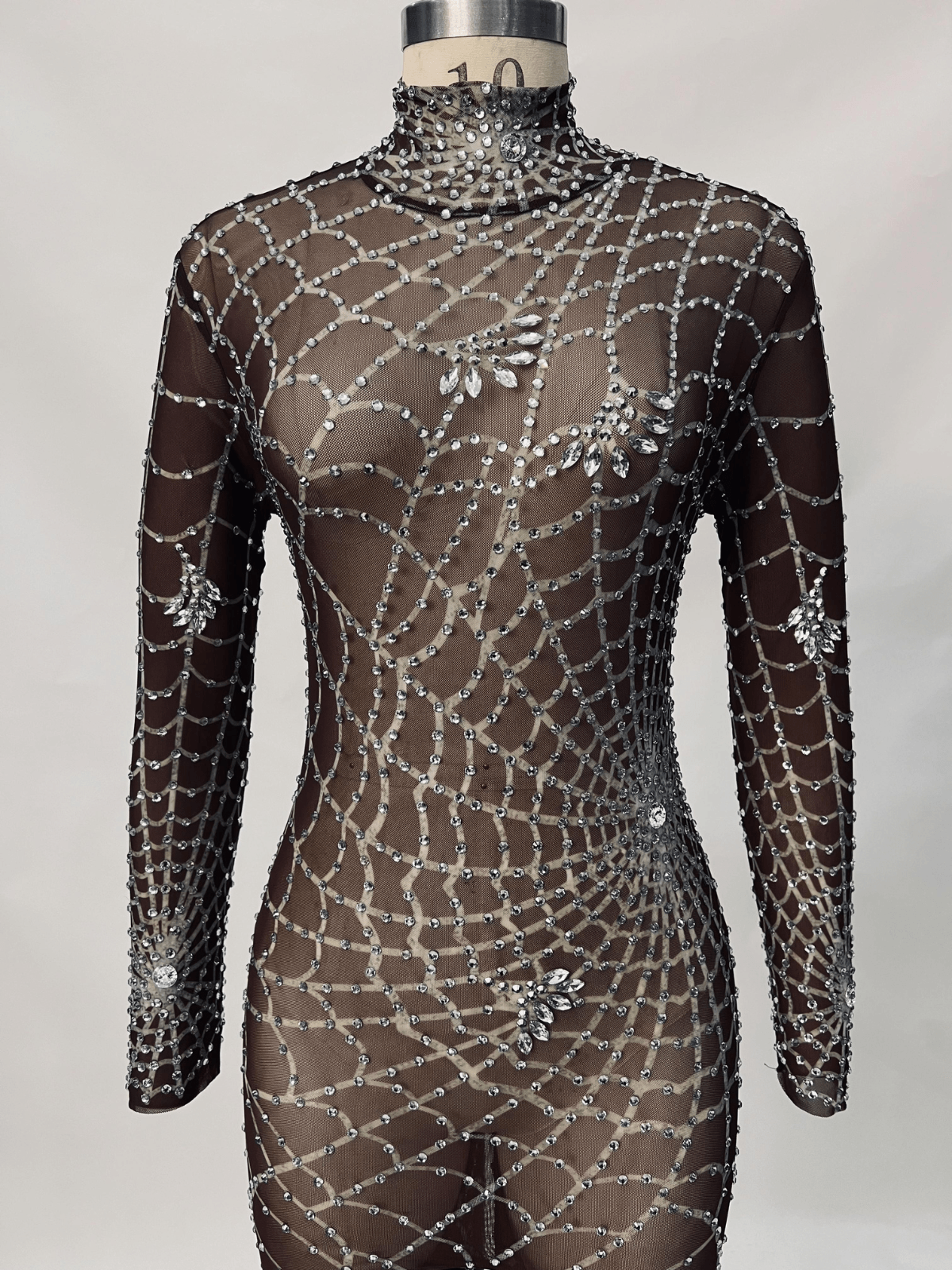 Octavia Cobweb Print Embellished Jumpsuit In Chocolate