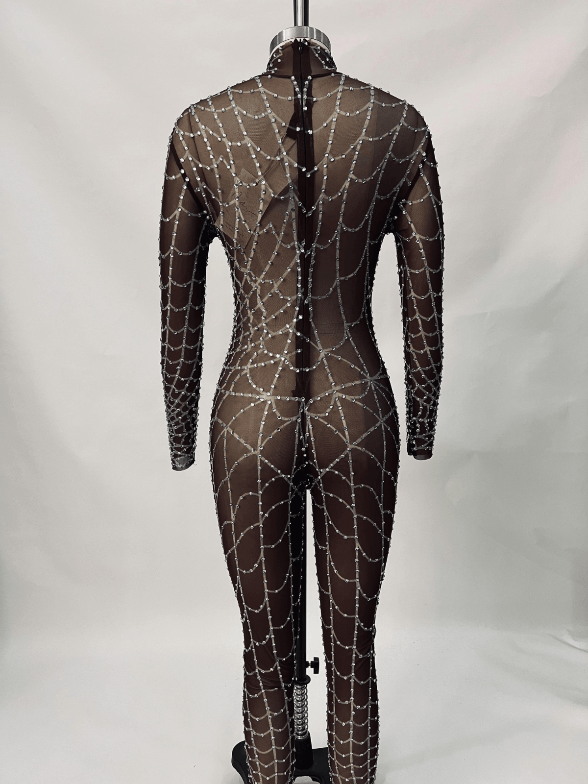 Octavia Cobweb Print Embellished Jumpsuit In Chocolate