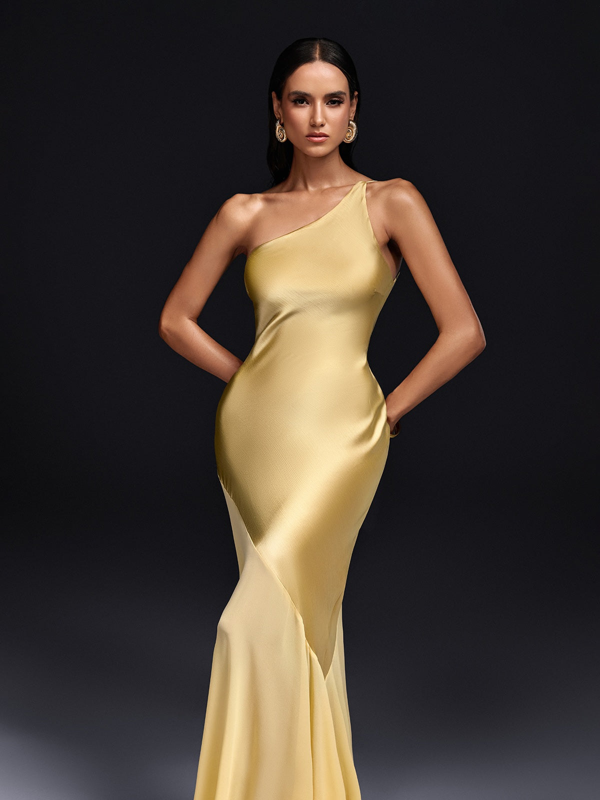 Olai One Shoulder Satin Maxi Dress