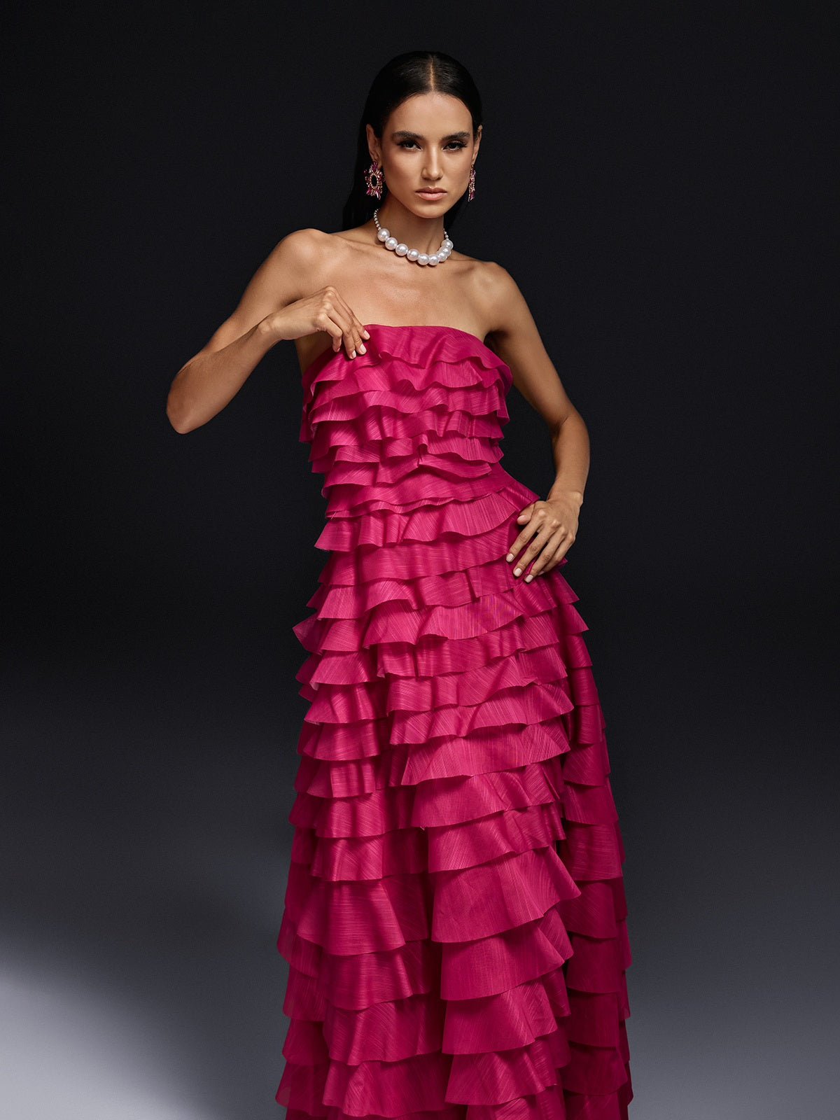 Olinda Strapless Ruffle Tiered Maxi Dress