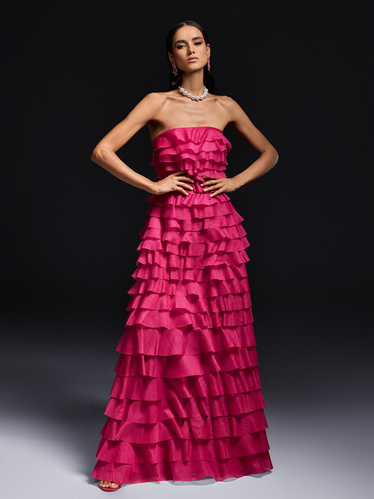Olinda Strapless Ruffle Tiered Maxi Dress