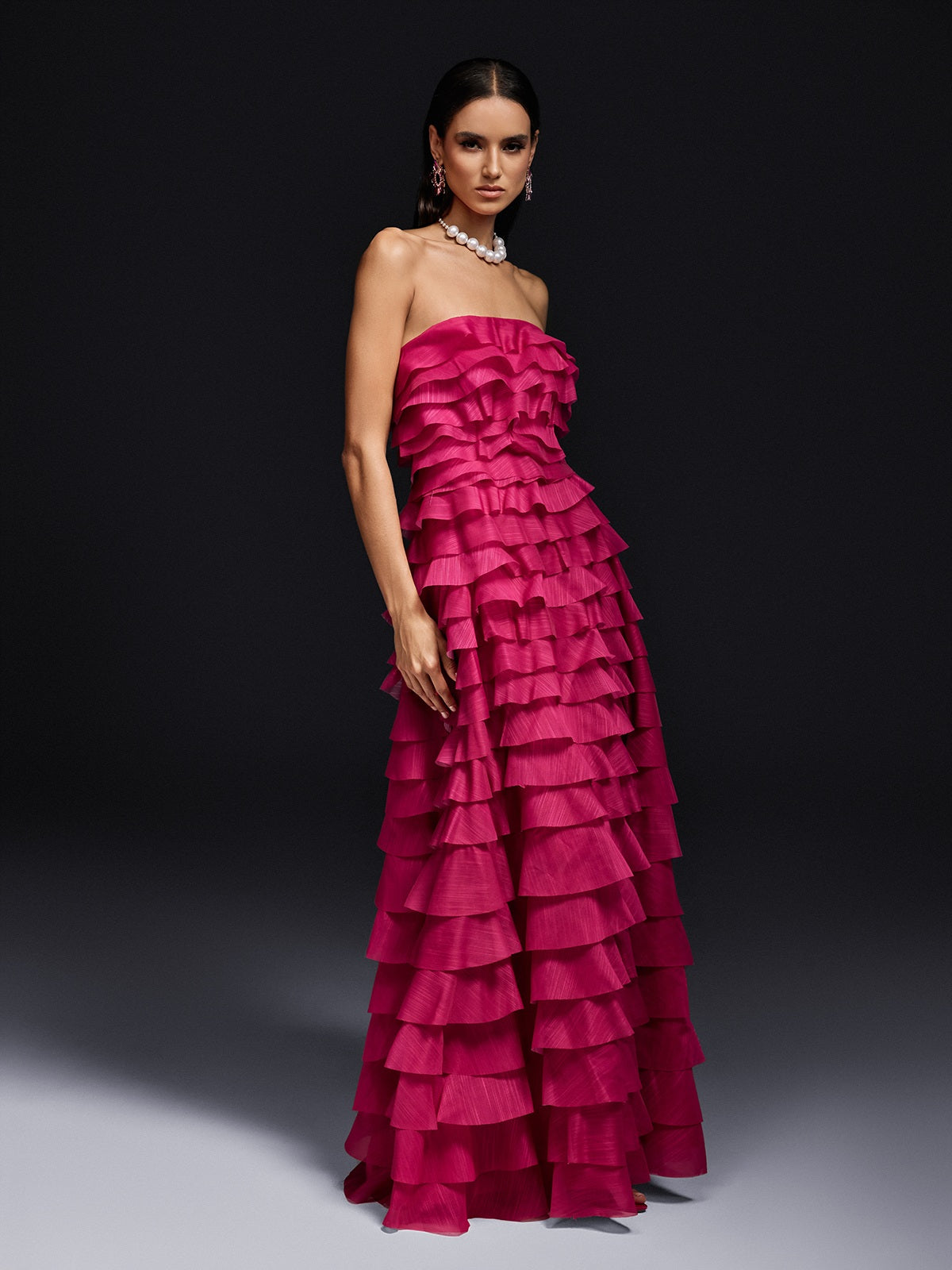 Olinda Strapless Ruffle Tiered Maxi Dress