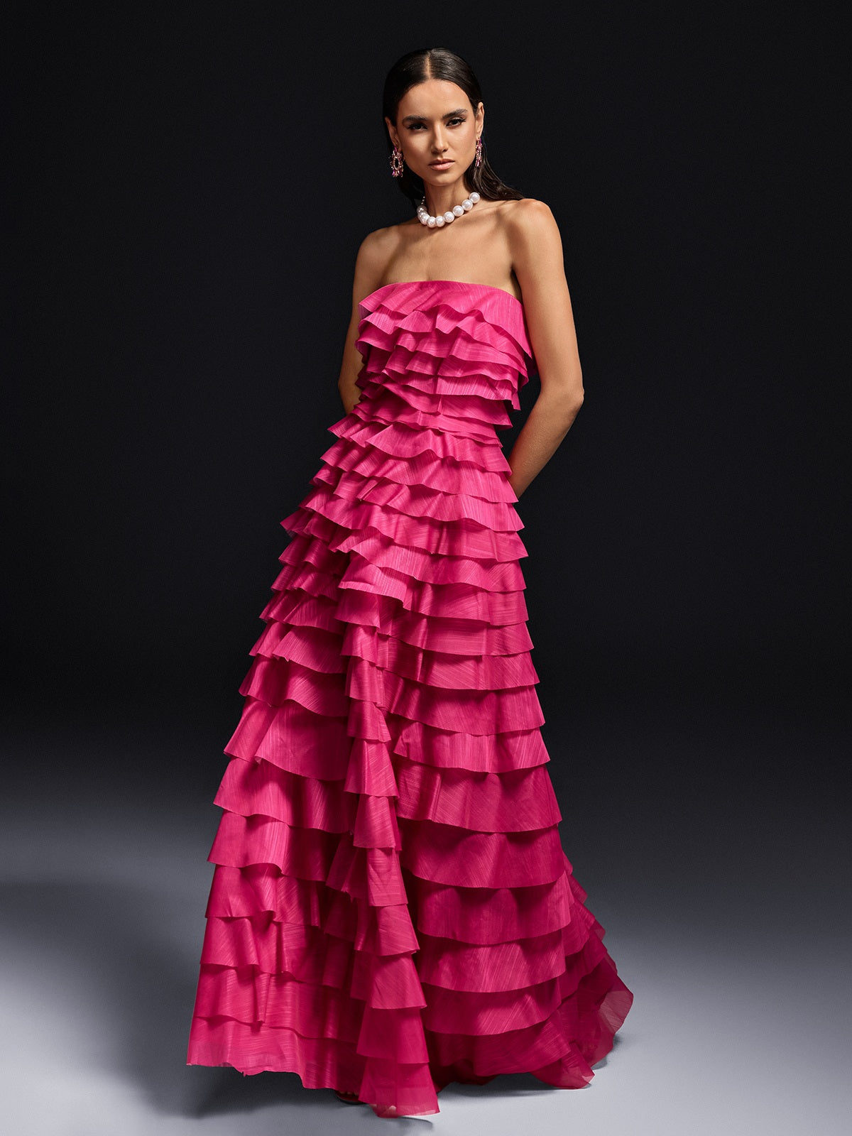 Olinda Strapless Ruffle Tiered Maxi Dress