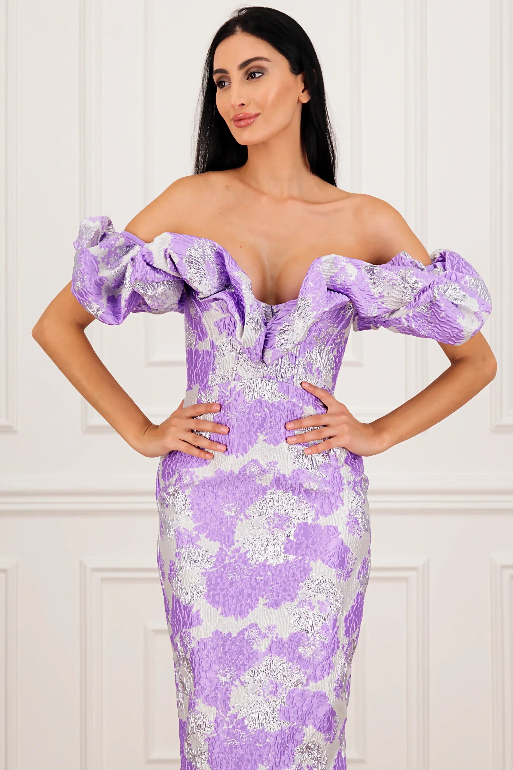 Elegant Jacquard Wrap Midi Celeb Dress