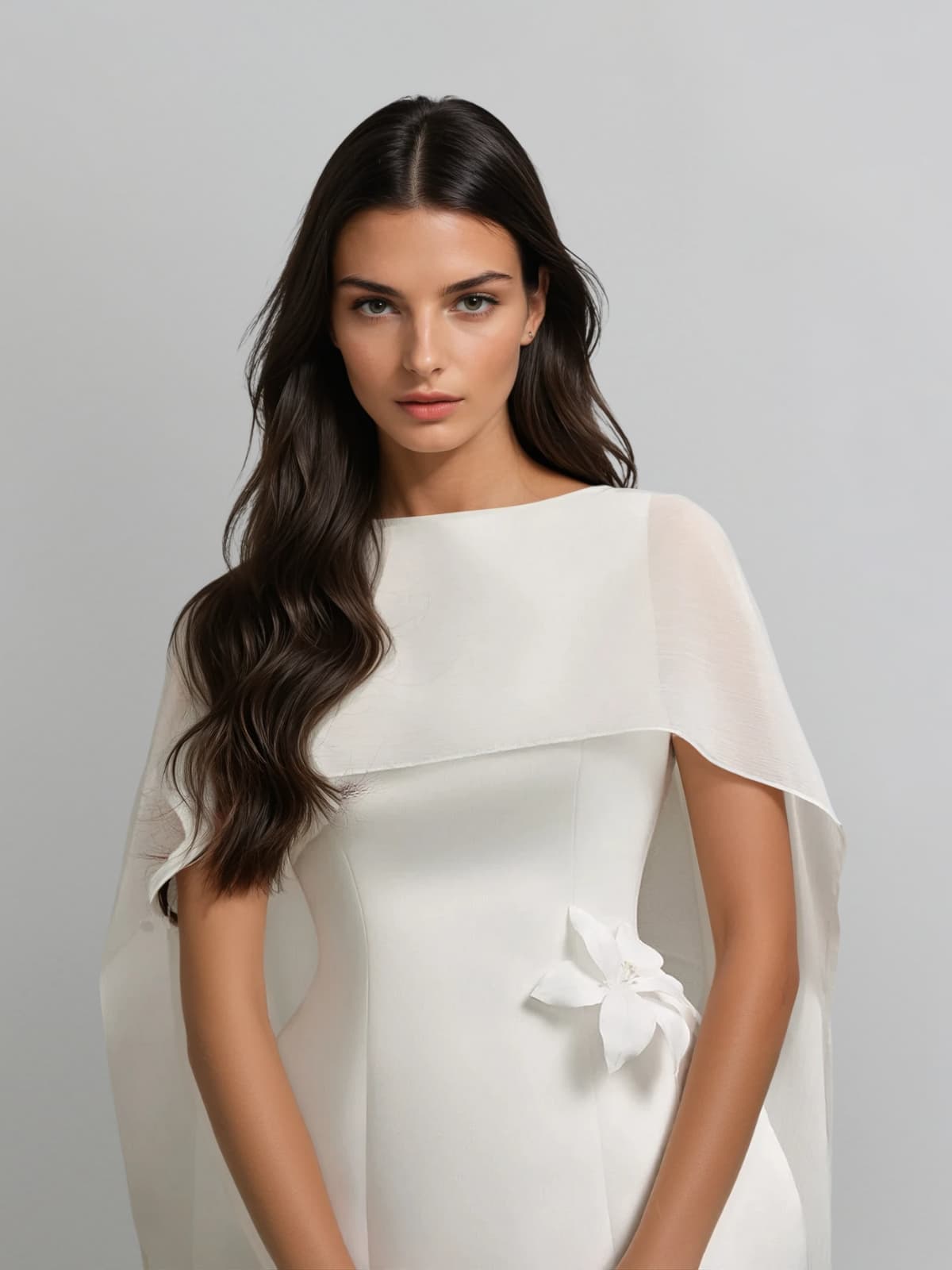 Olyon Shawl Flower Mini Dress In White