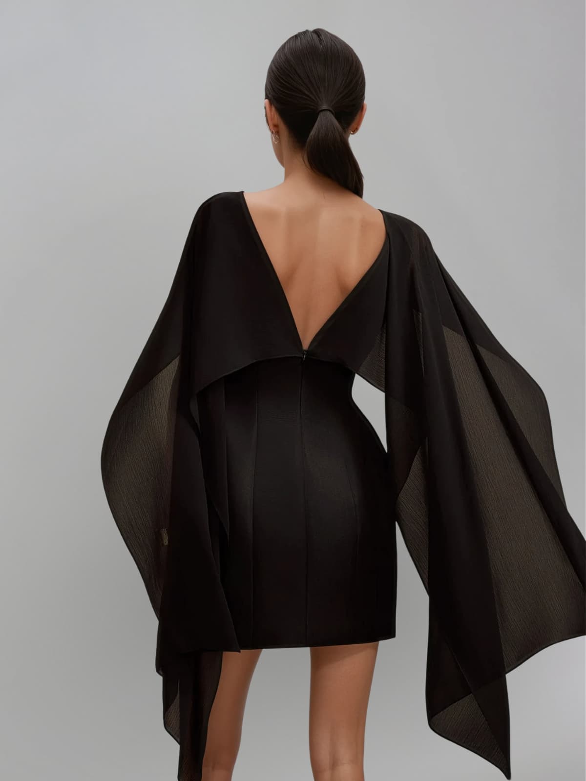 Olyon Shawl Flower Mini Dress In Black