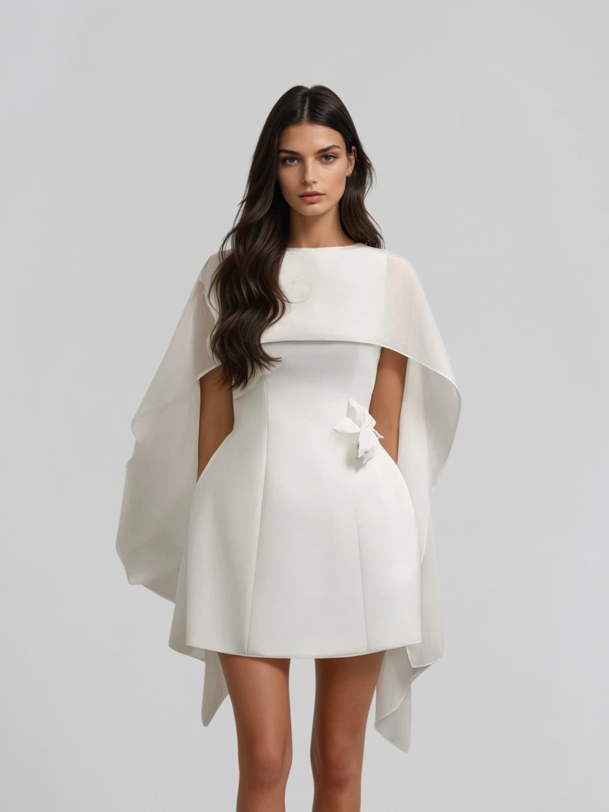 Olyon Shawl Flower Mini Dress In White