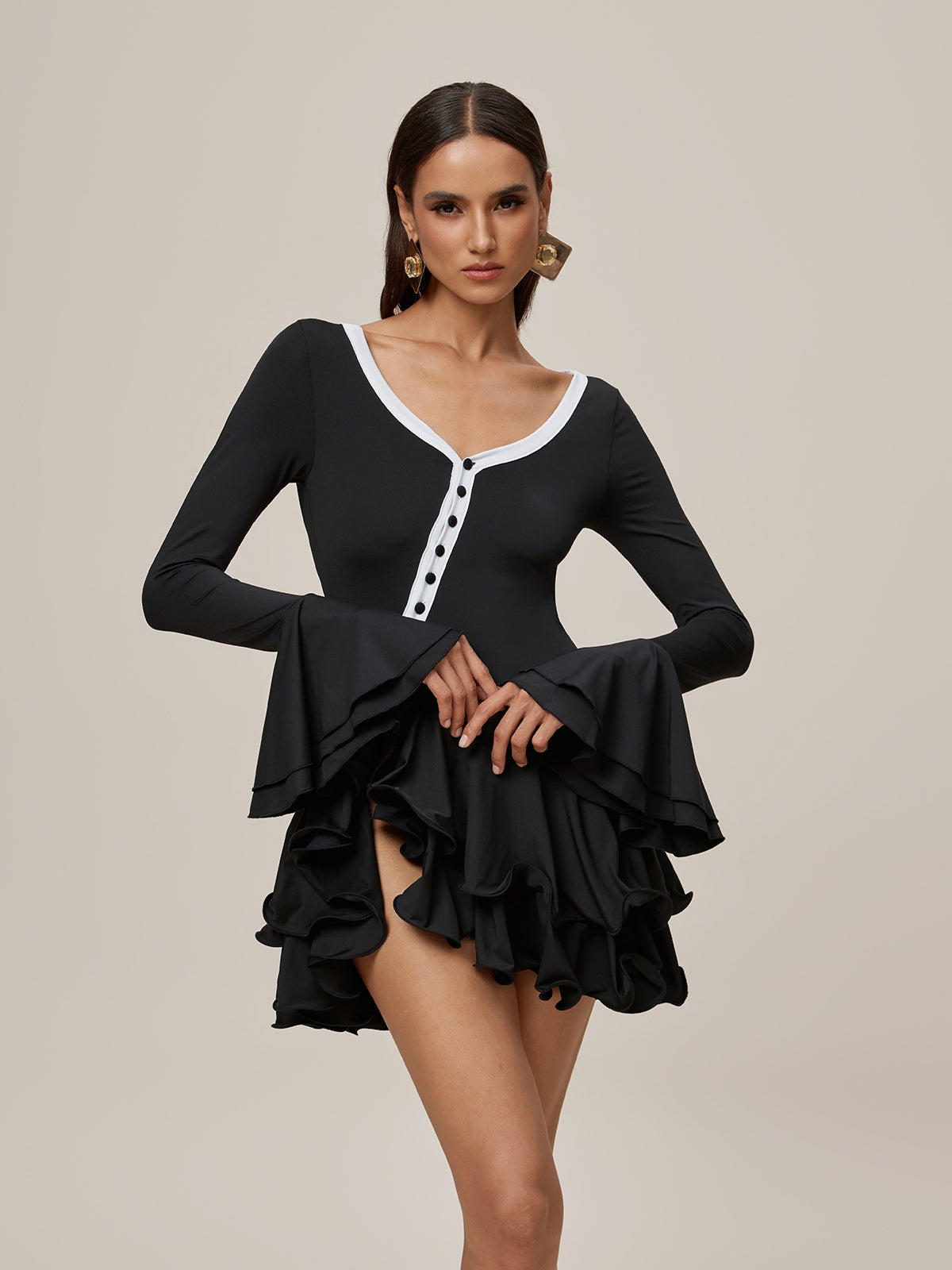 Oneida Bell Sleeve Ruffle Mini Dress