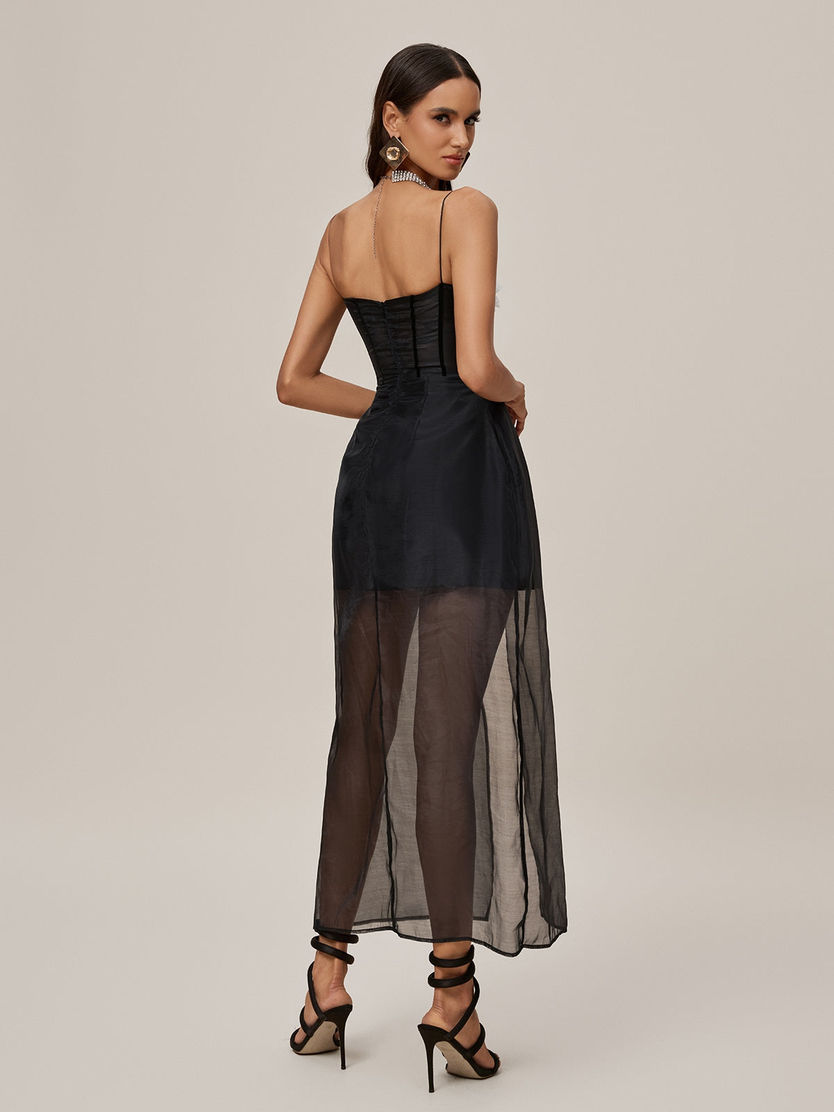 Onofre Spaghetti Mesh Split Maxi Dress