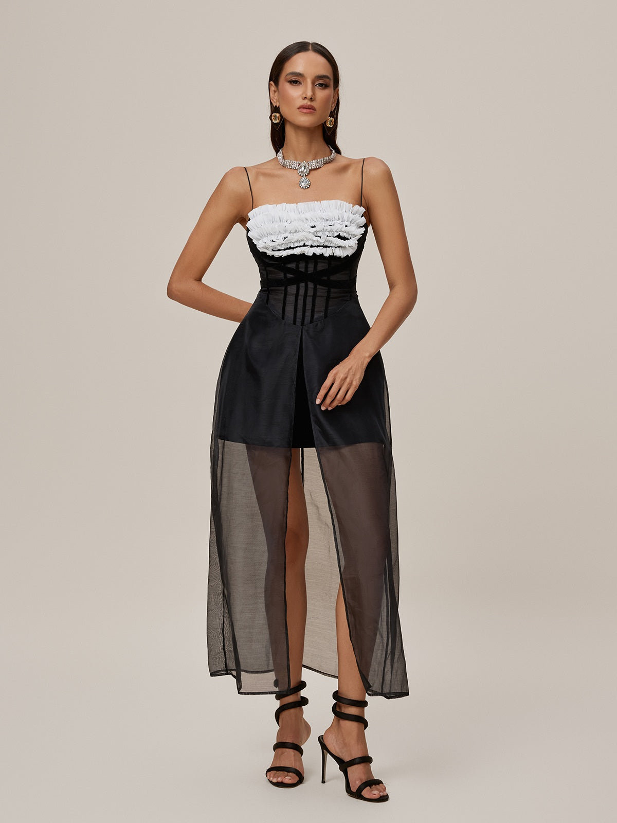 Onofre Spaghetti Mesh Split Maxi Dress