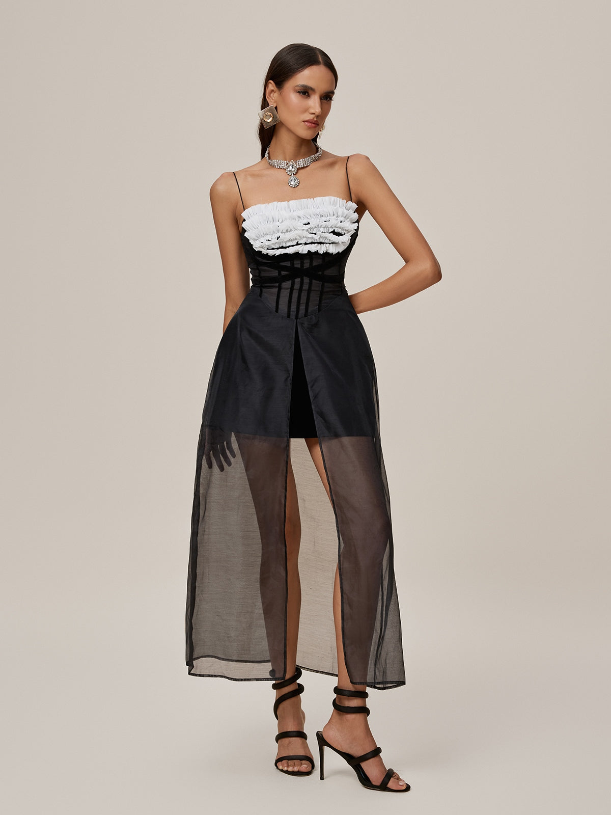 Onofre Spaghetti Mesh Split Maxi Dress