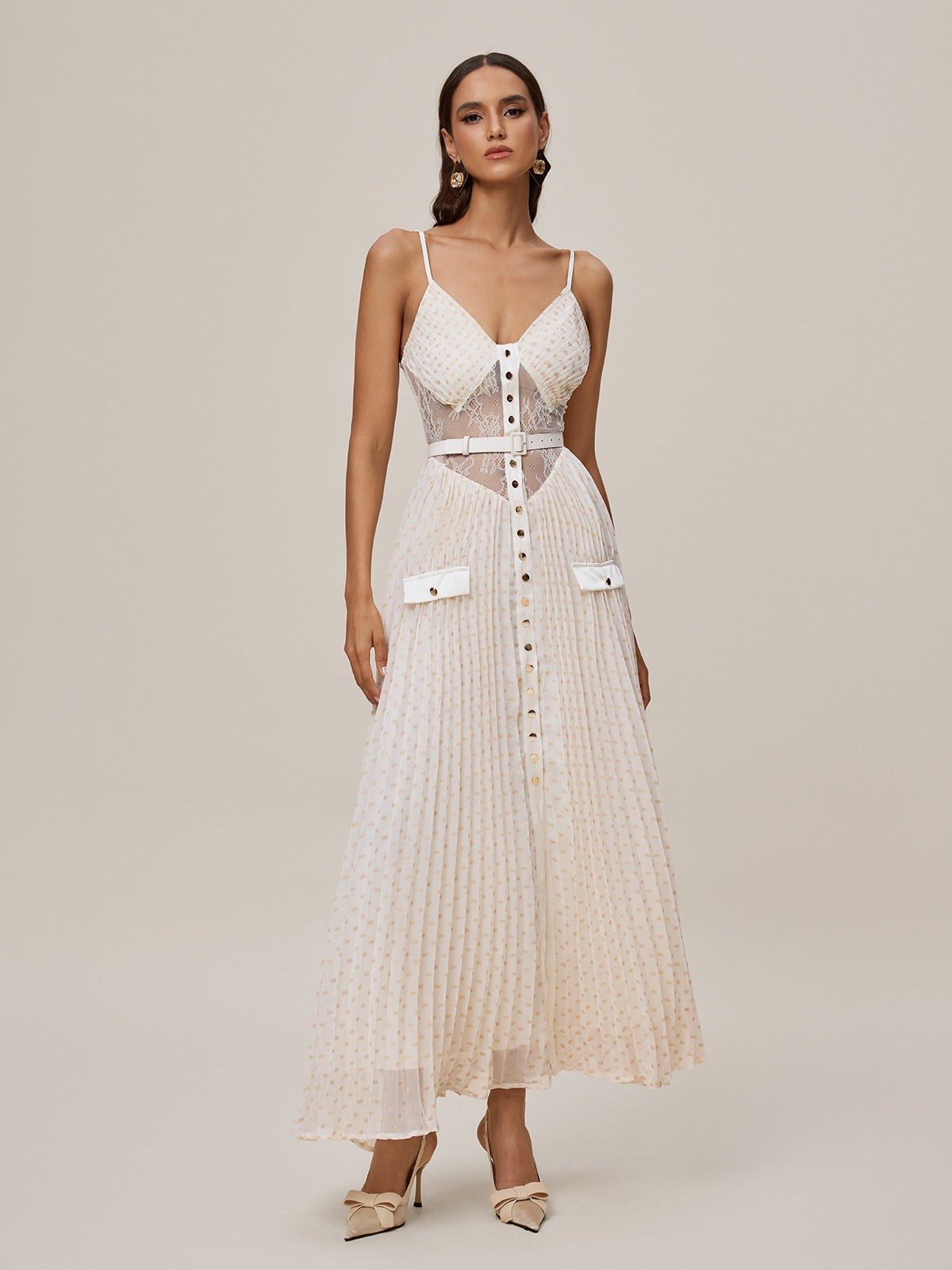 Onur Spaghetti Lace Button Maxi Dress