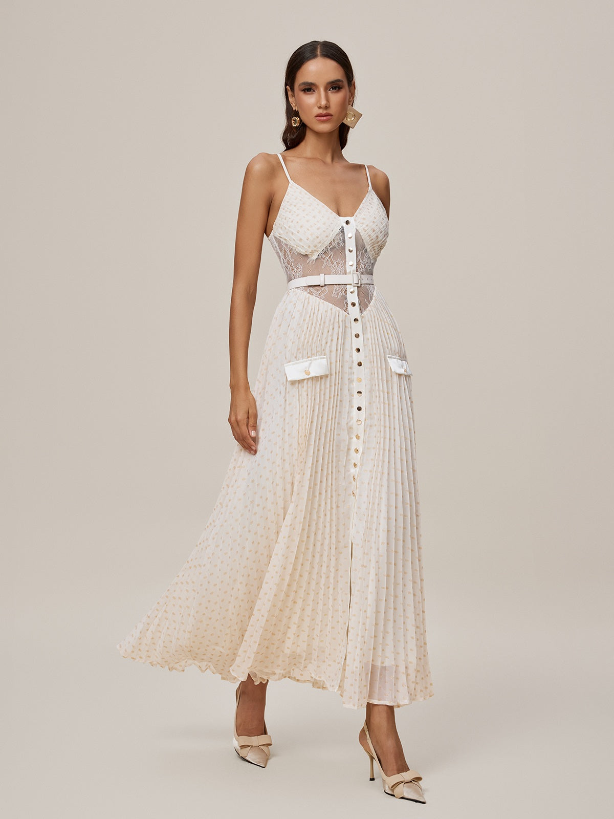Onur Spaghetti Lace Button Maxi Dress
