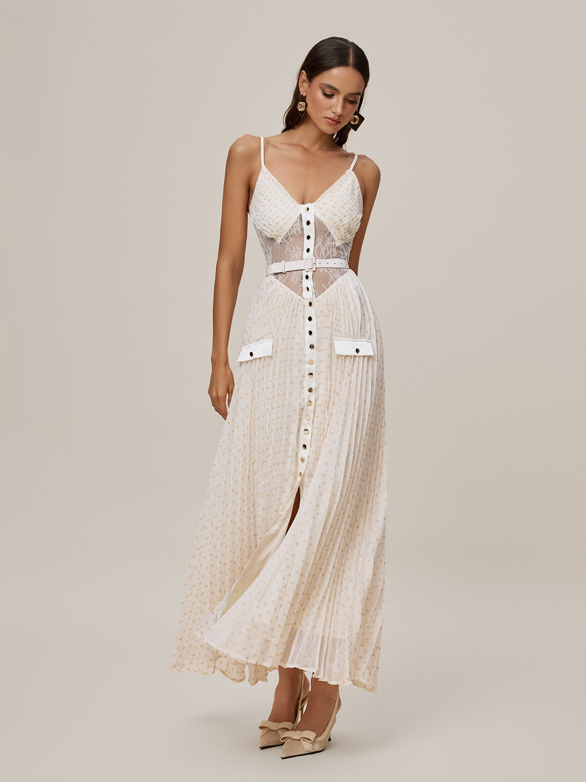 Onur Spaghetti Lace Button Maxi Dress