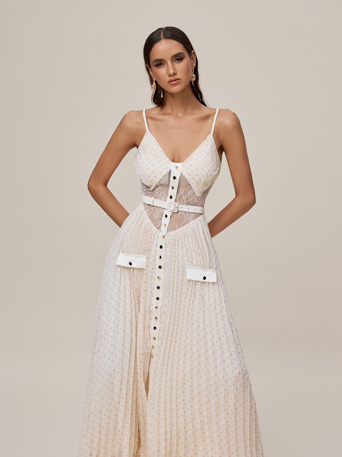 Onur Spaghetti Lace Button Maxi Dress