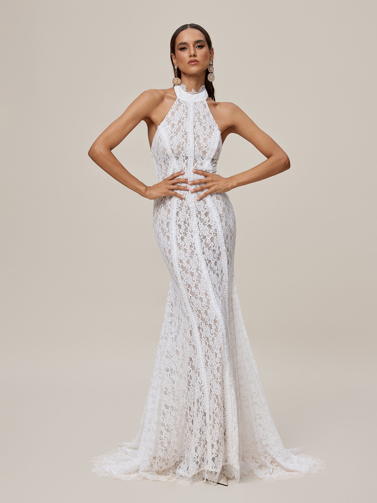 Oorjita Halterneck Lace Maxi Dress