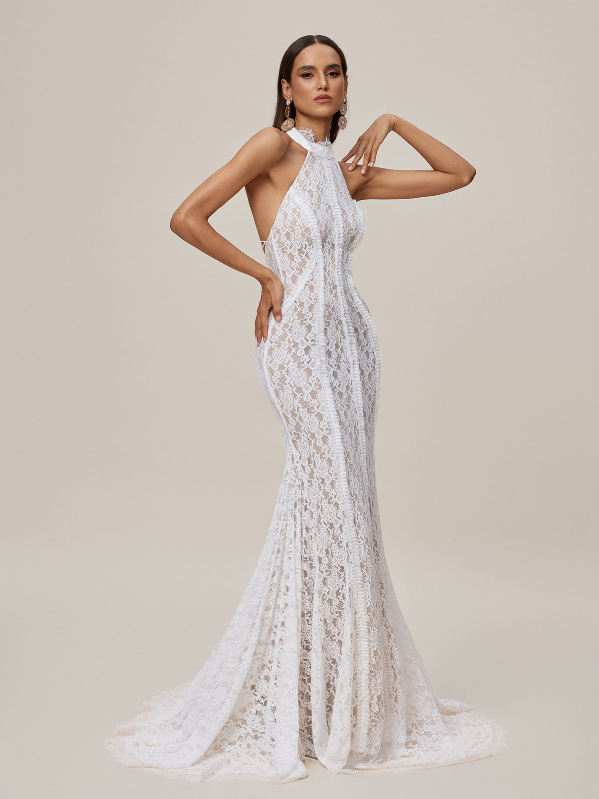Oorjita Halterneck Lace Maxi Dress