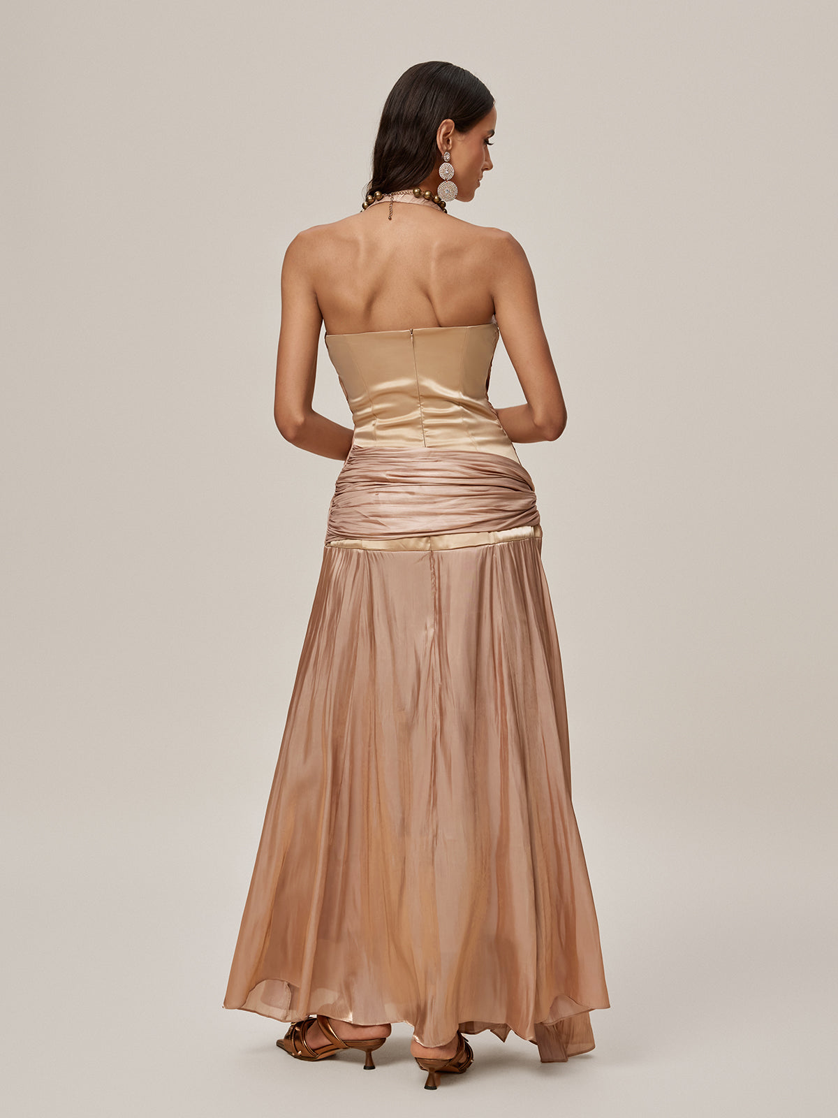 Ophrah Halterneck Ruched Draped Maxi Dress