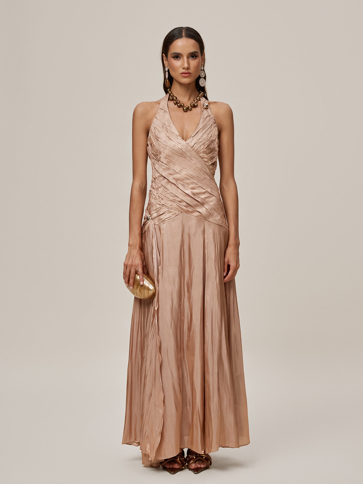Ophrah Halterneck Ruched Draped Maxi Dress