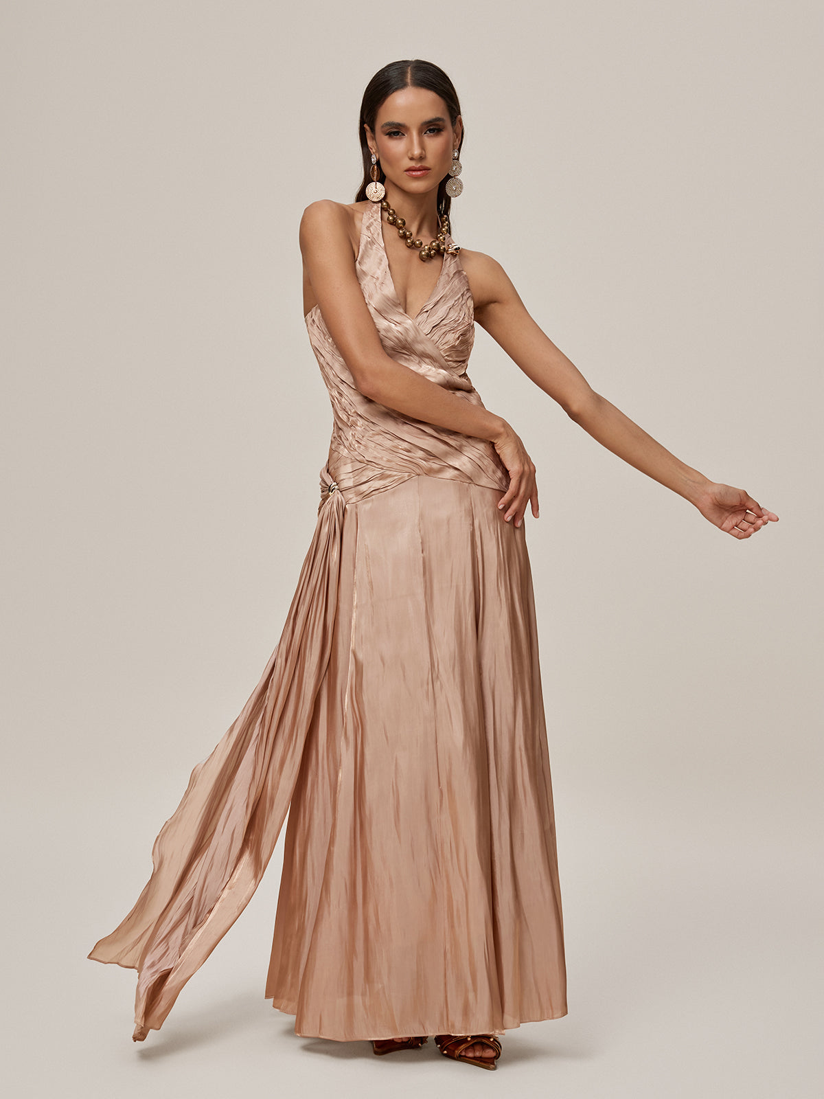 Ophrah Halterneck Ruched Draped Maxi Dress