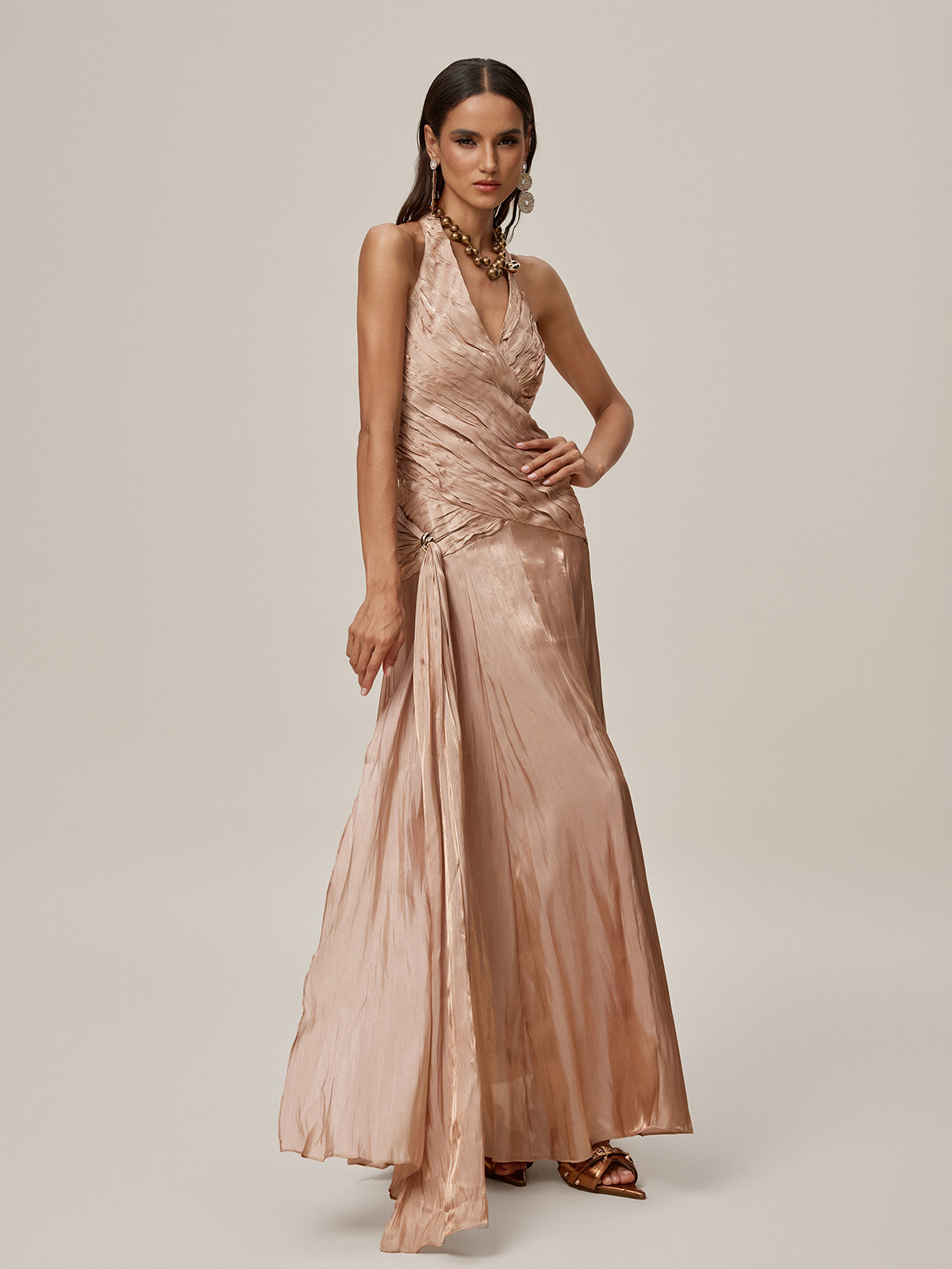 Ophrah Halterneck Ruched Draped Maxi Dress