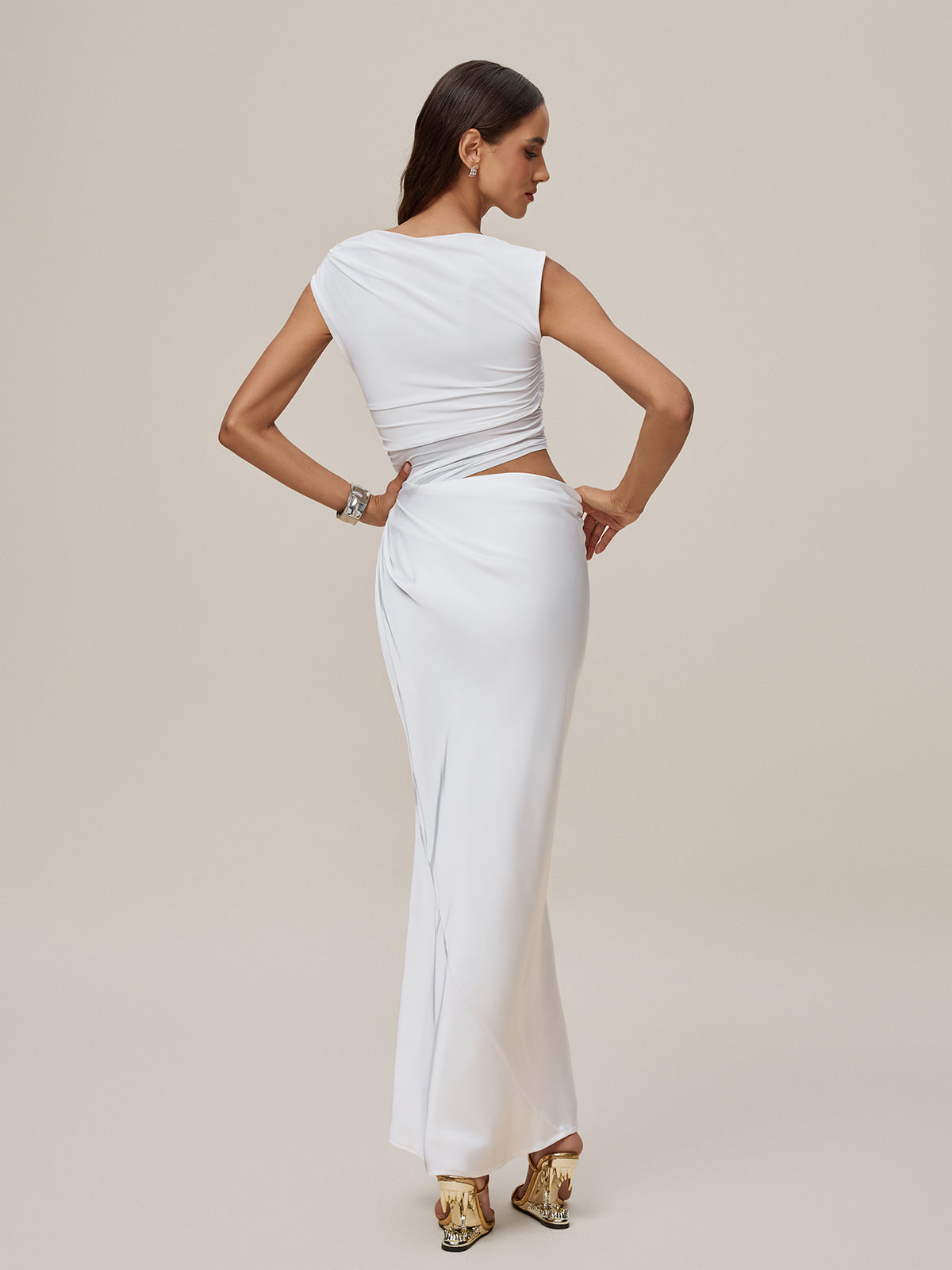 Oprah Sleeveless Cutout Ruched Maxi Dress