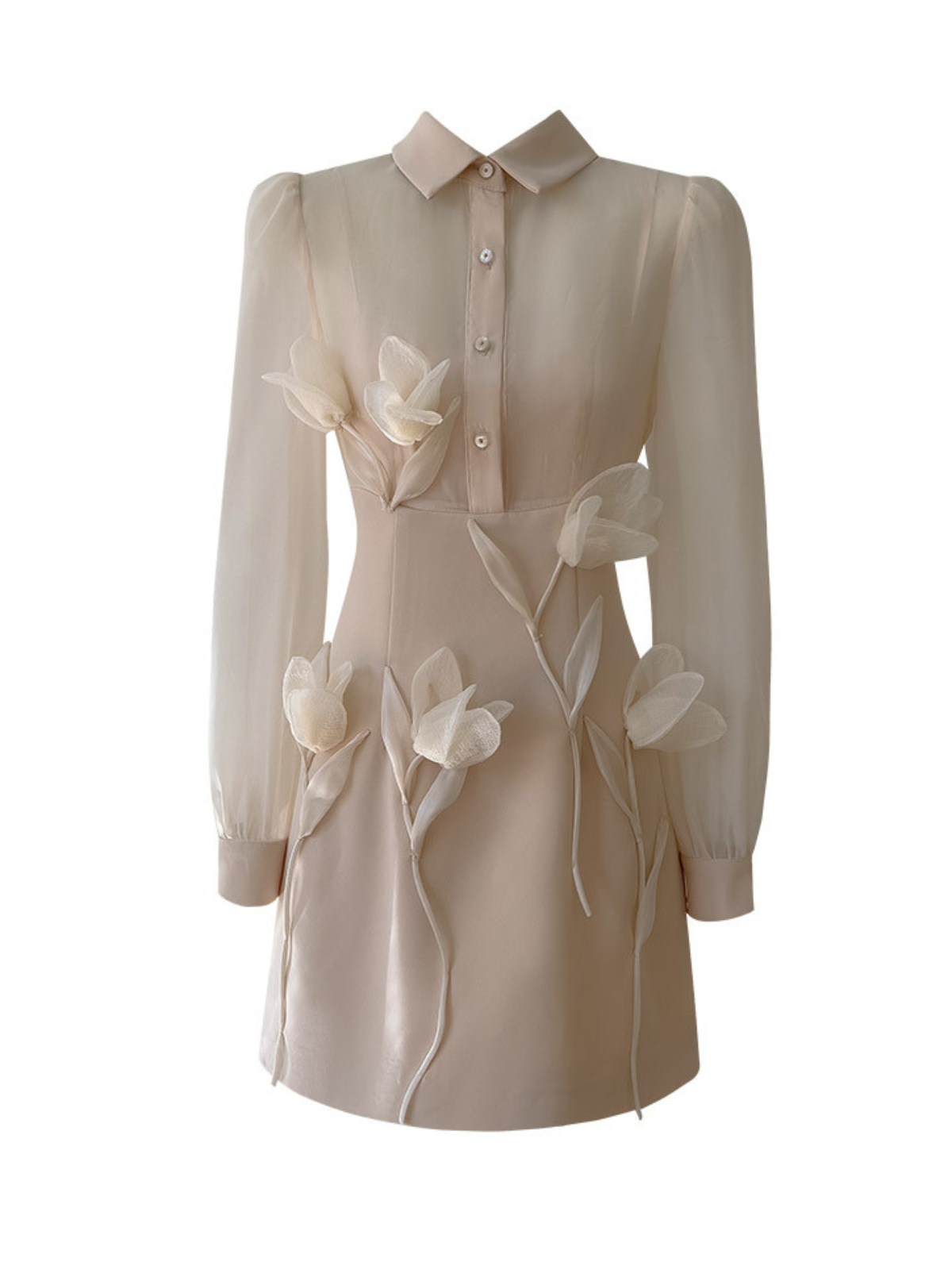 Orabella Folded Collar Flower Mini Dress