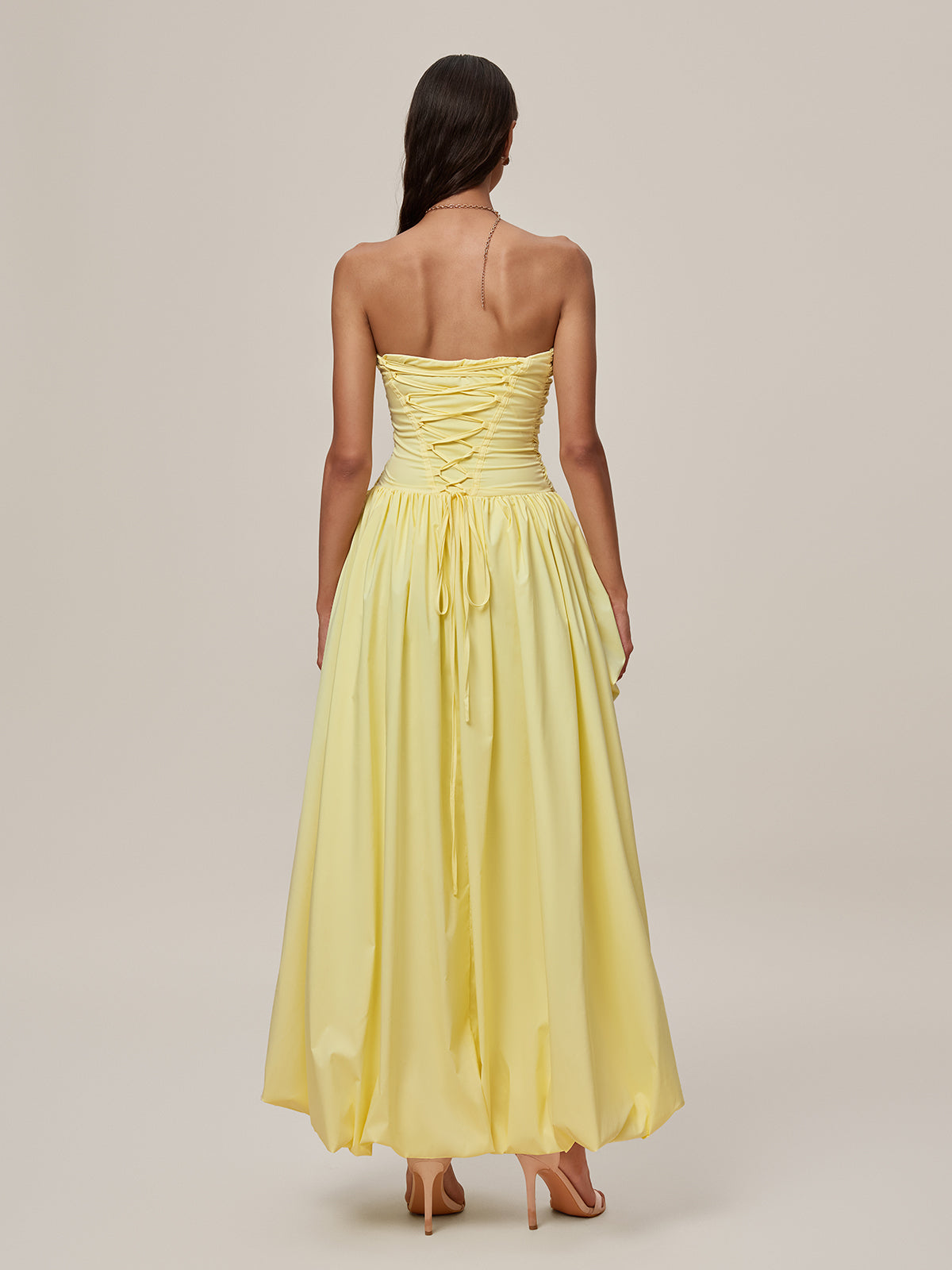 Oracle Strapless Lace Up Bubble Maxi Dress