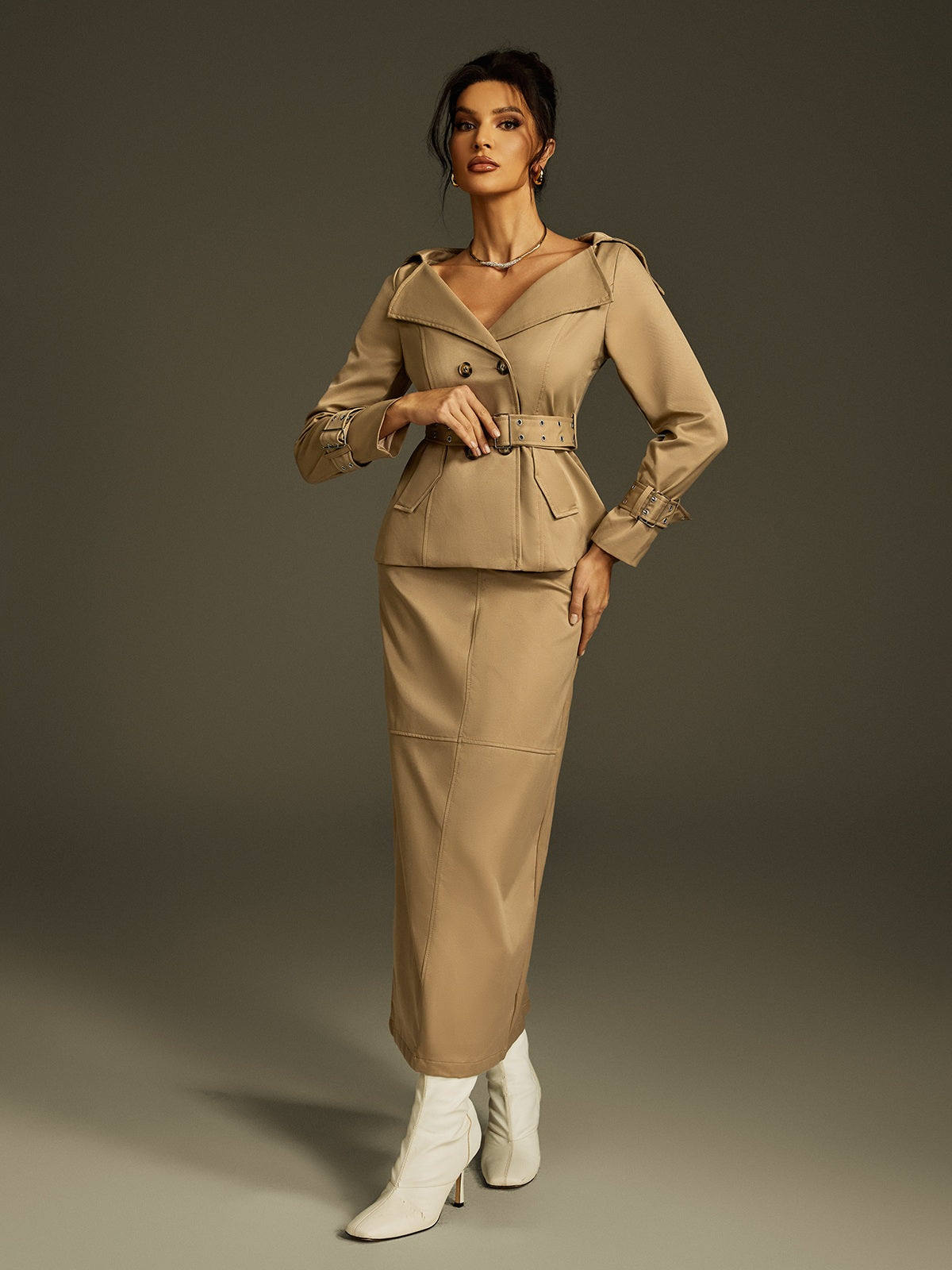 Orianna Folded Collar Skirt Set