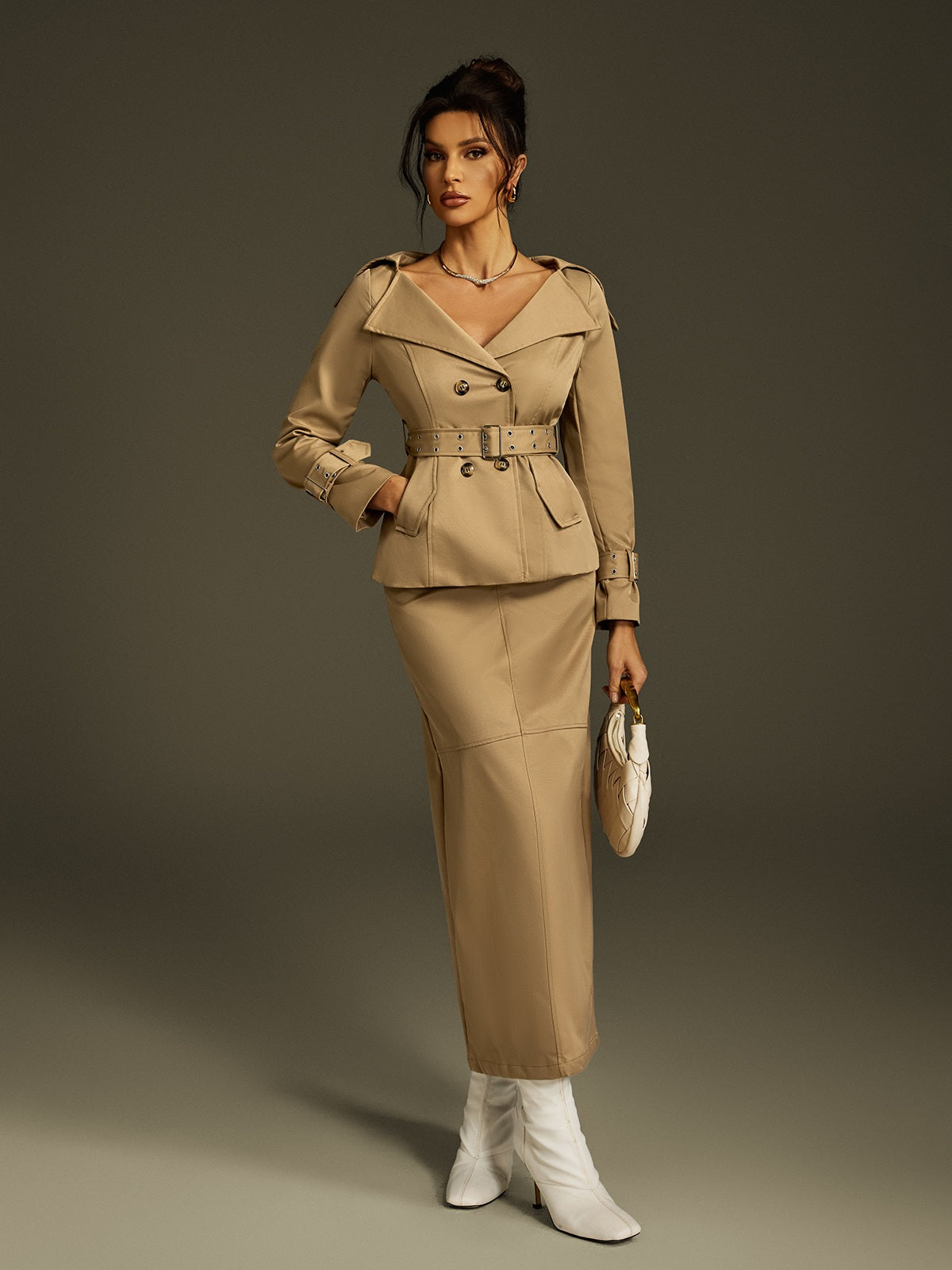 Orianna Folded Collar Skirt Set