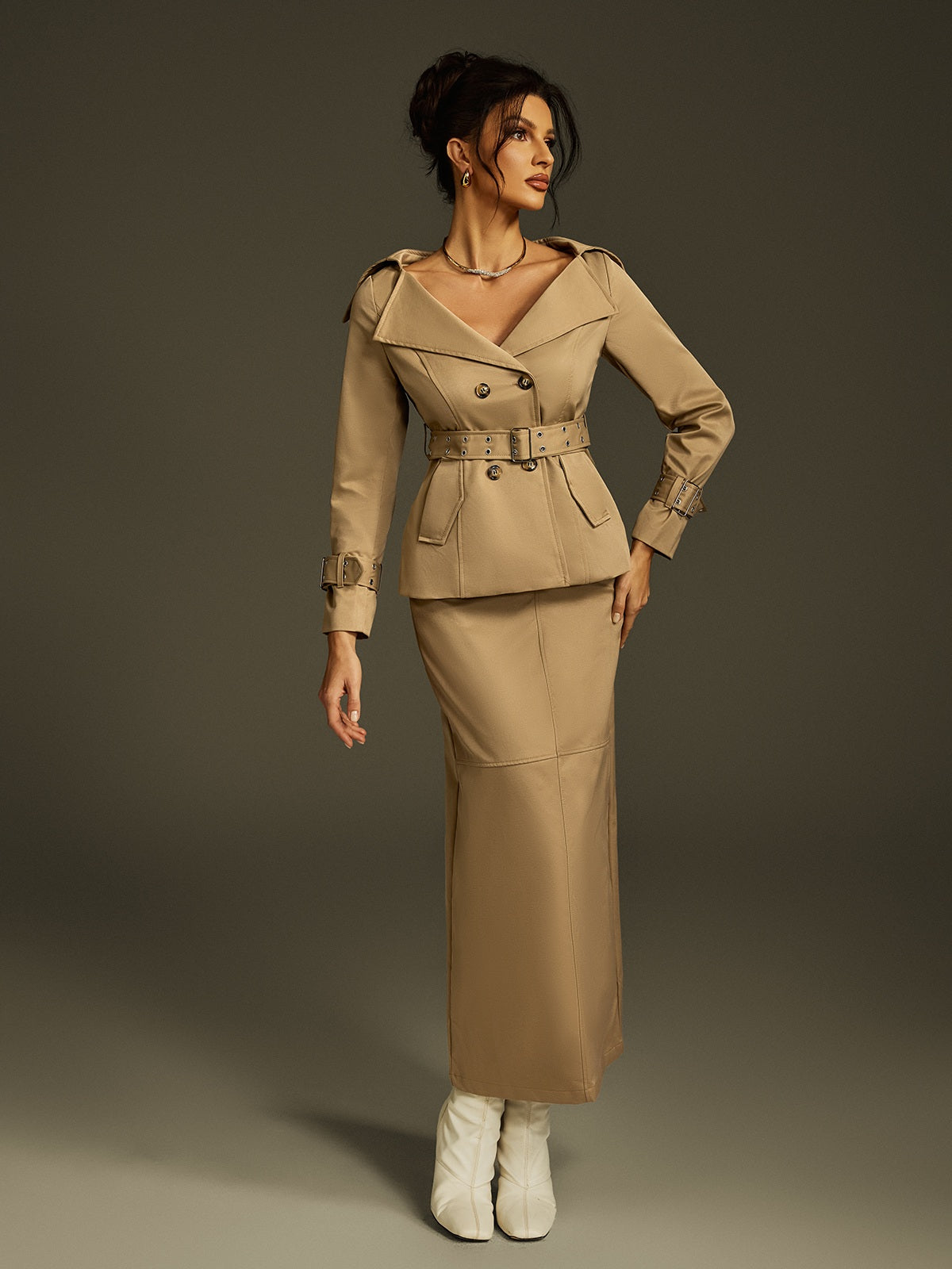 Orianna Folded Collar Skirt Set