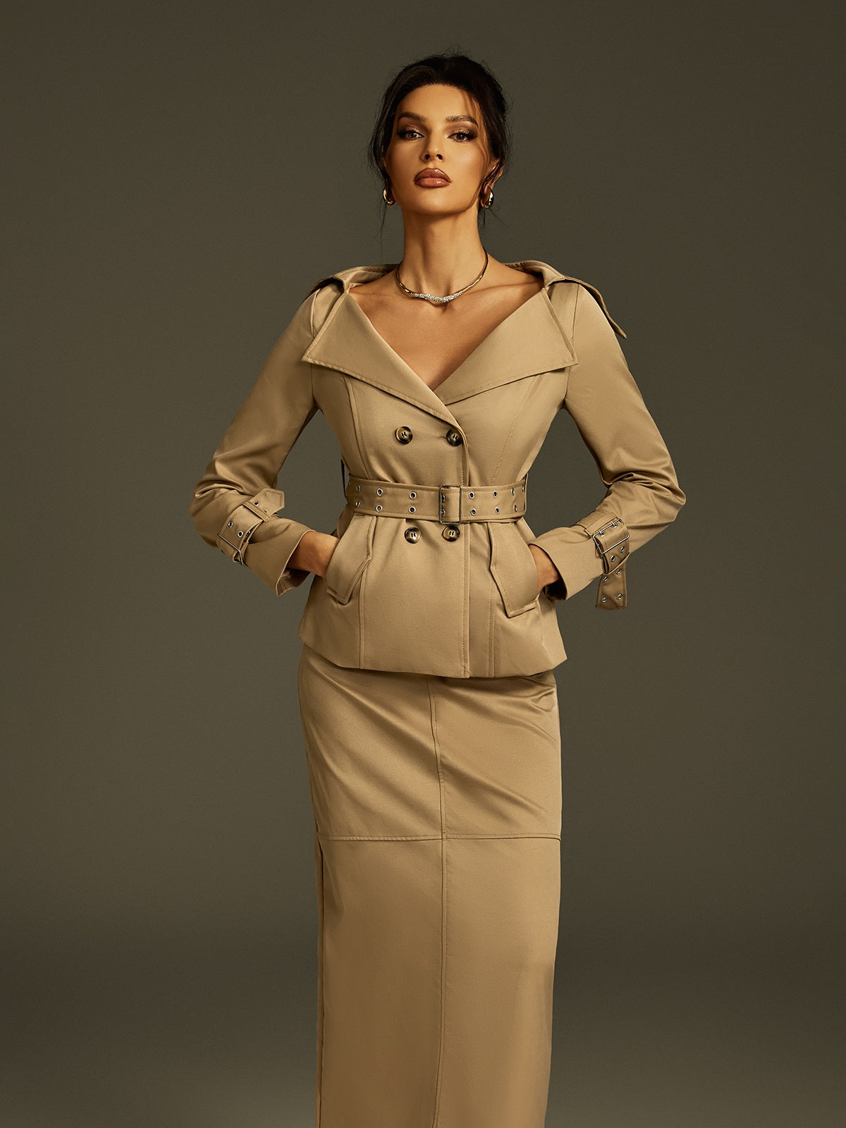 Orianna Folded Collar Skirt Set
