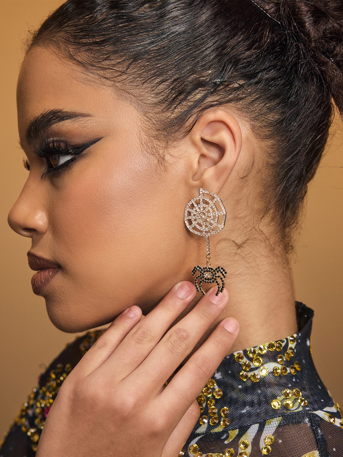 Oryndel Cobweb Rhinestone Earrings