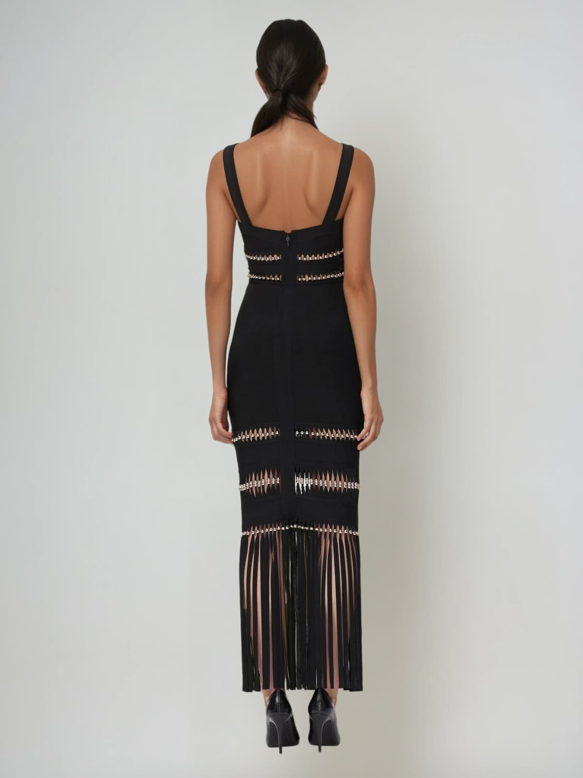 Ouida Cutout Fringe Maxi Dress In Black