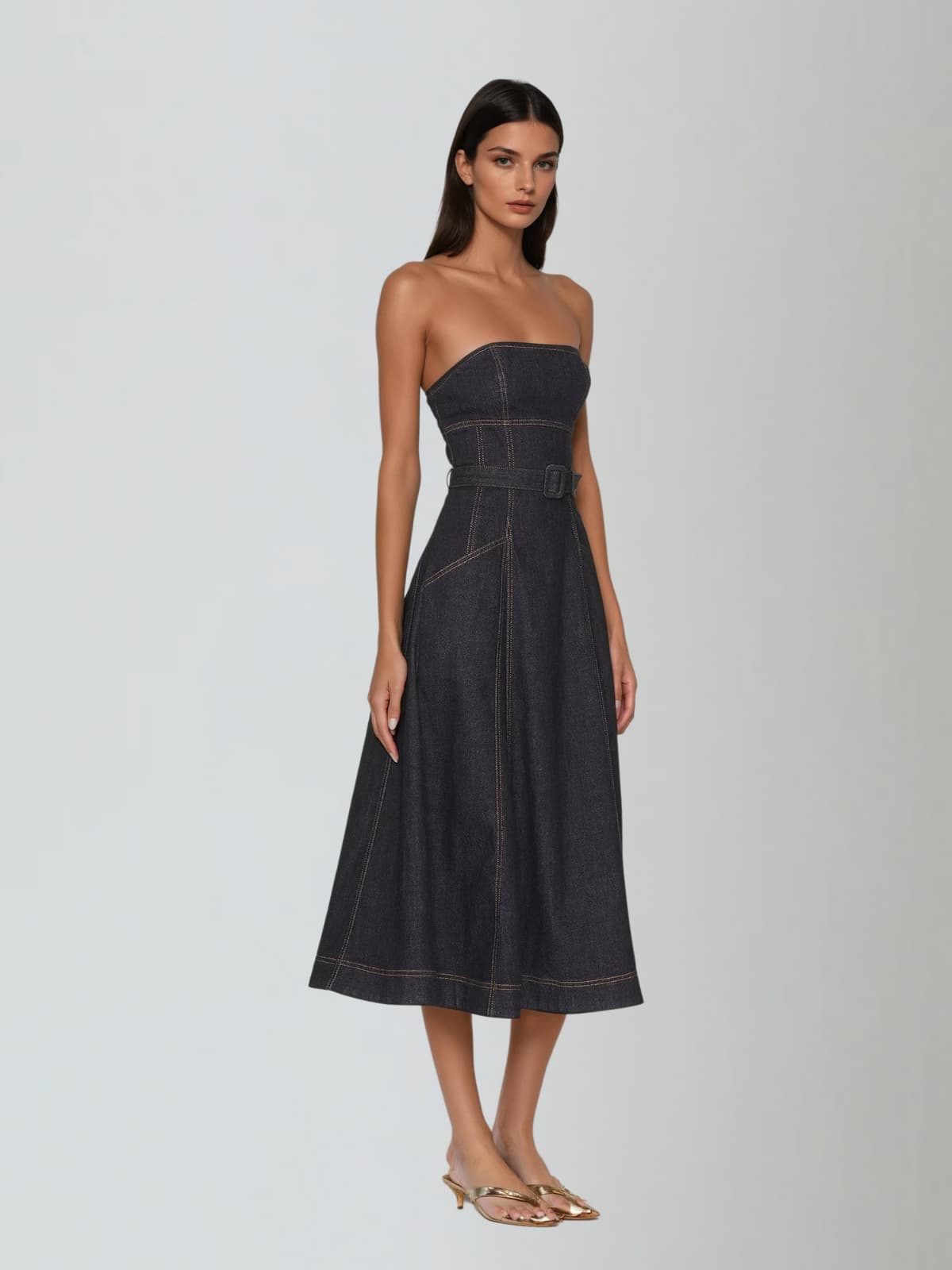 Ovoris Strapless Denim Midi Dress